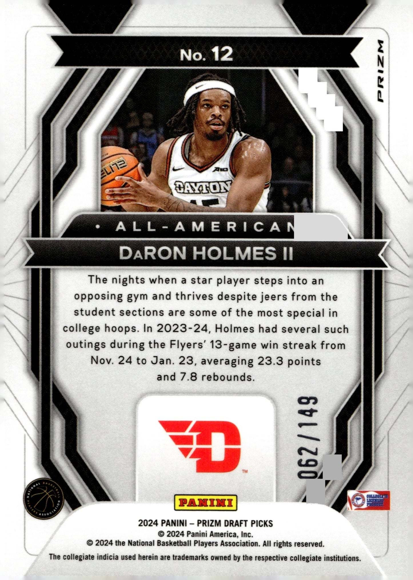 DaRon Holmes II 2024 Prizm Draft Picks All American Purple Ice Prizm RC 062/149 - Collector Store LLC
