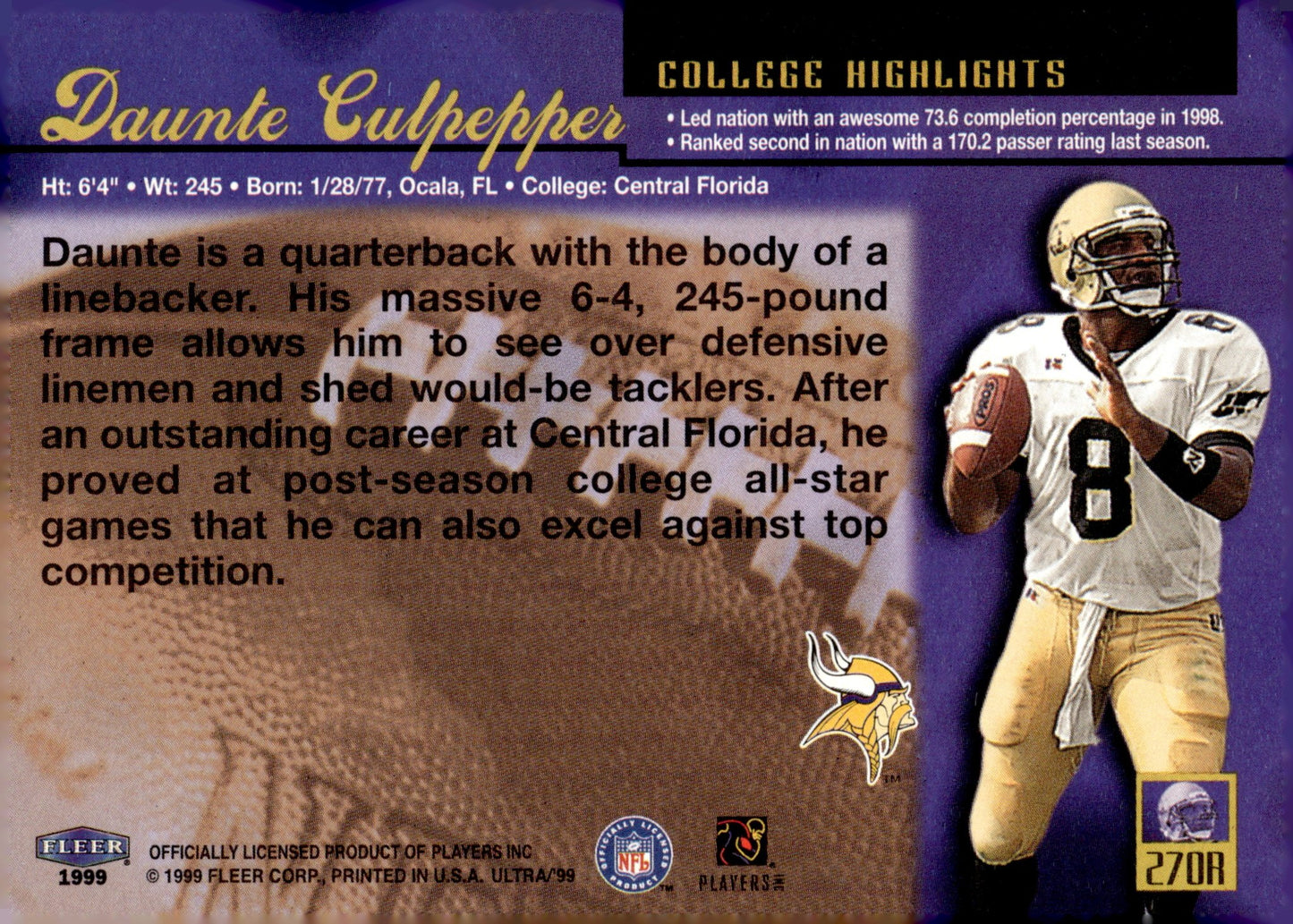 Daunte Culpepper 1999 Fleer Ultra RC #270A - Collector Store LLC