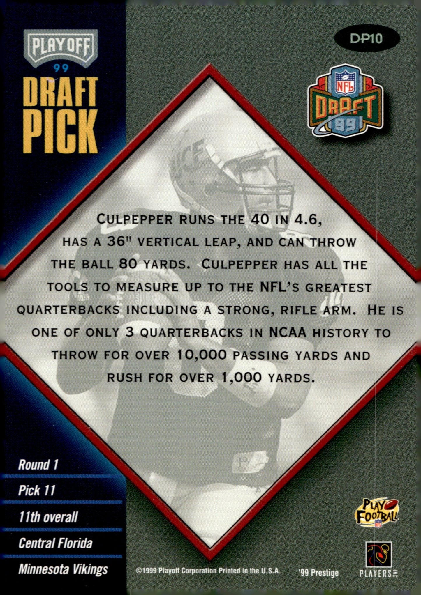 Daunte Culpepper 1999 Playoff Draft Pick Round 1 RC #DP10 - Collector Store LLC