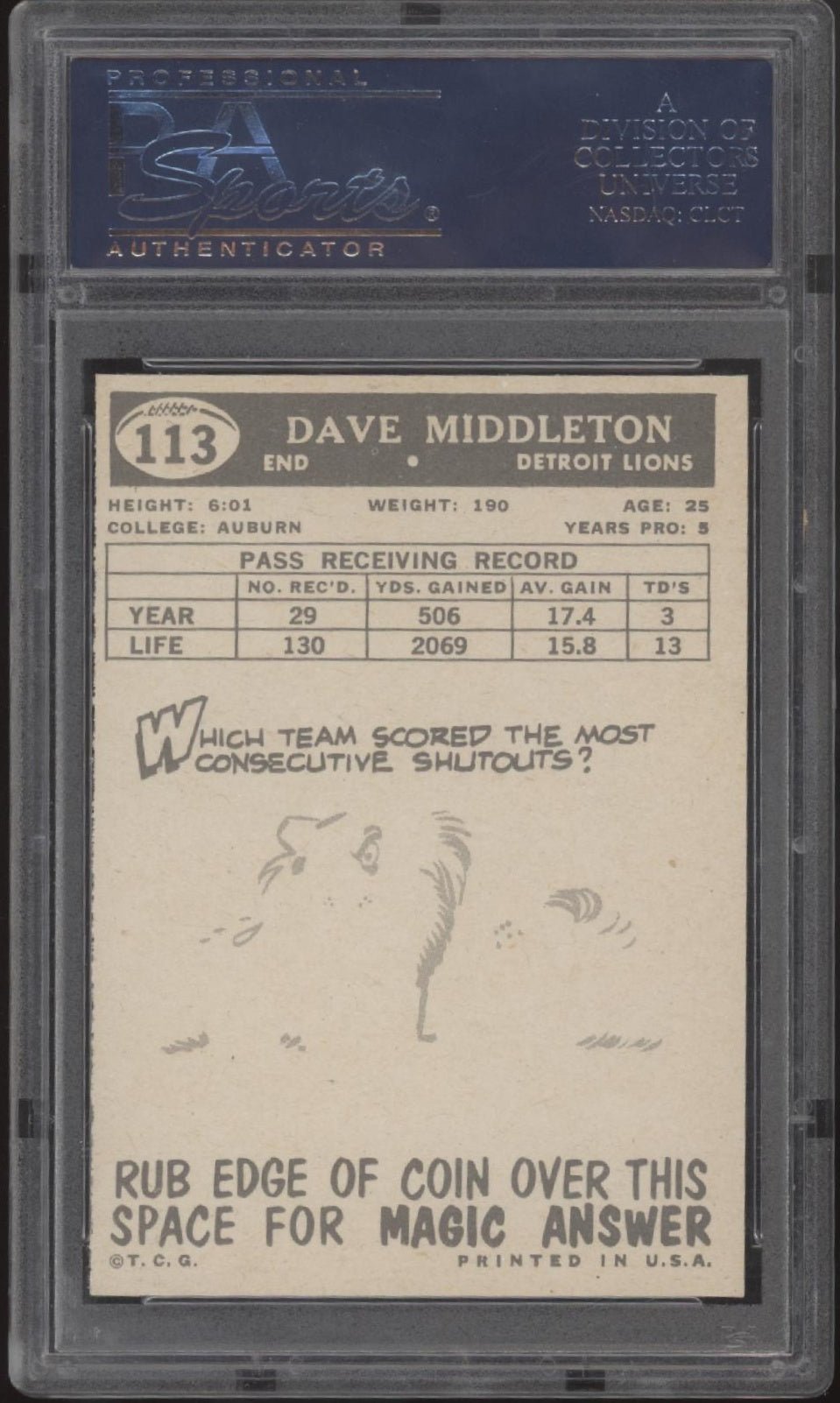 Dave Middleton 1959 Topps #113 PSA 8 - Collector Store LLC