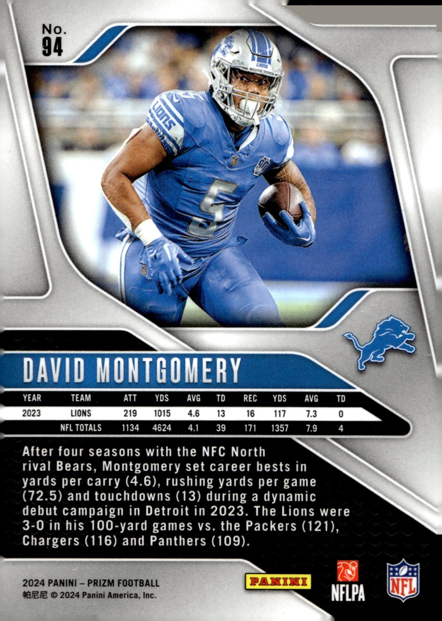 David Montgomery 2024 Panini Prizm #94 - Collector Store LLC