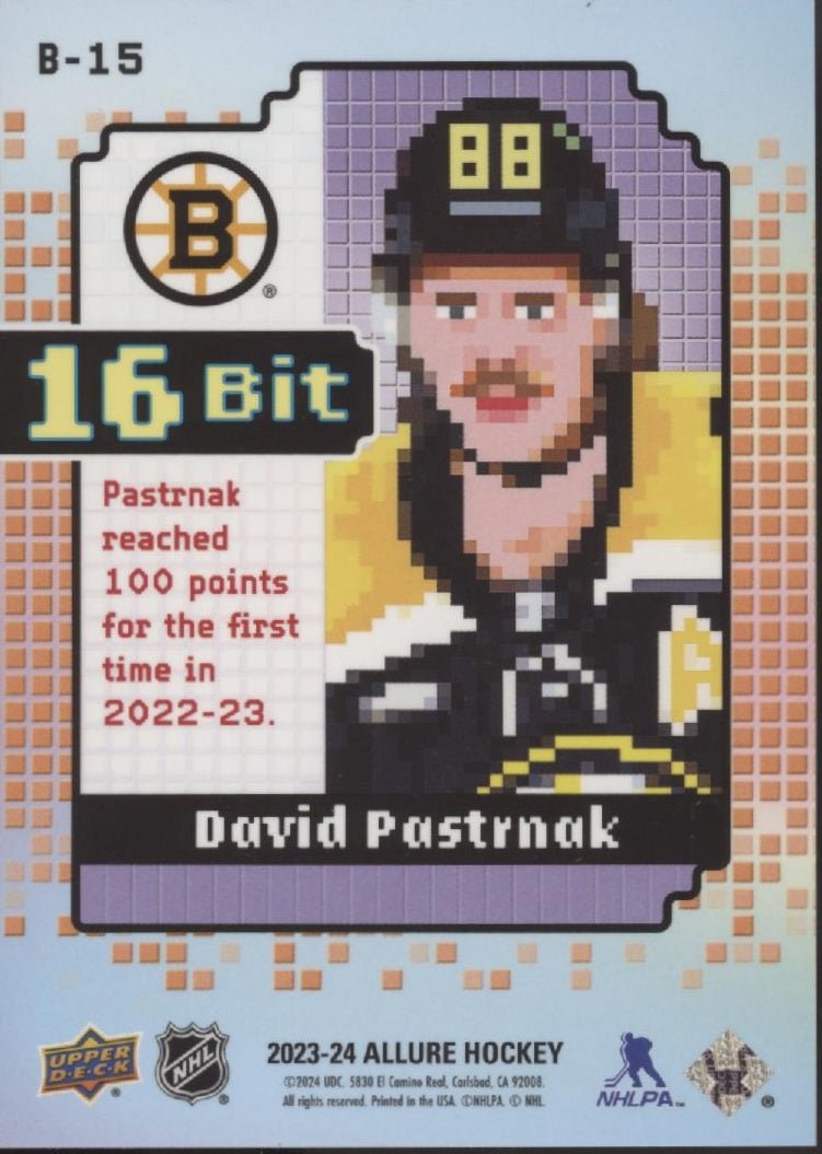 David Pastrnak 2023 - 24 Upper Deck Allure 16 Bit Refractor #B - 15 - Collector Store LLC