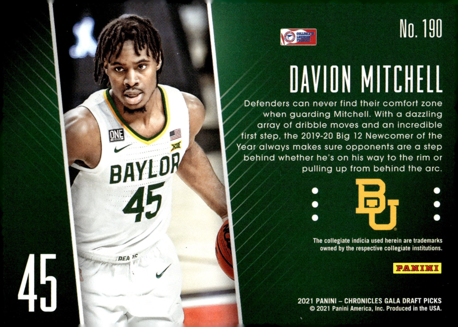 Davion Mitchell 2021 Panini Chronicles Gala Draft Picks RC #190 - Collector Store LLC