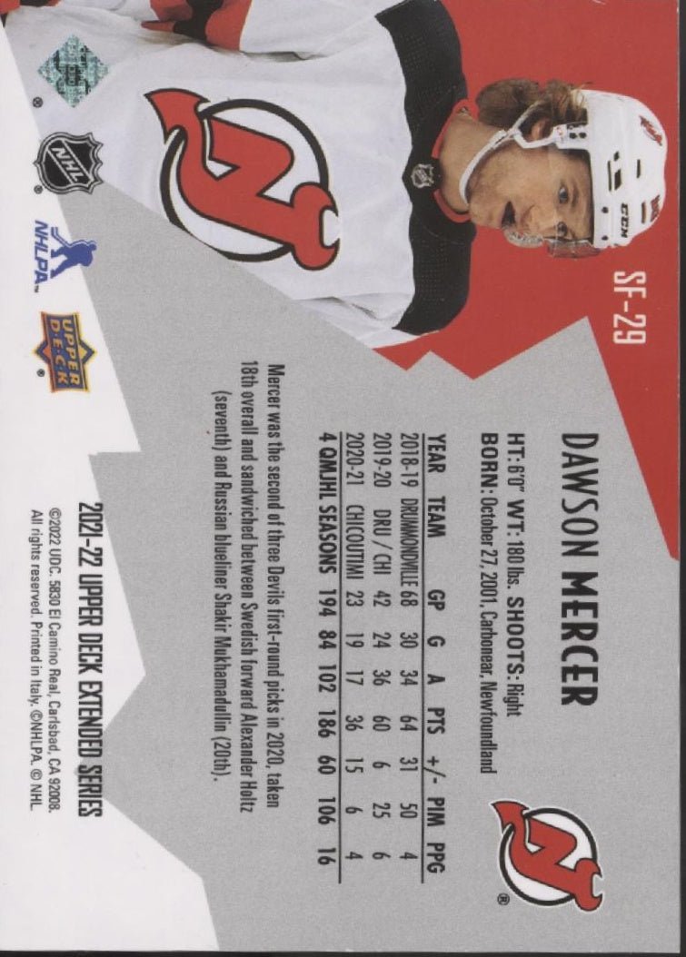 Dawson Mercer 2021 - 22 Upper Deck Extended Series SPX Finite 1743/2999 - Collector Store LLC
