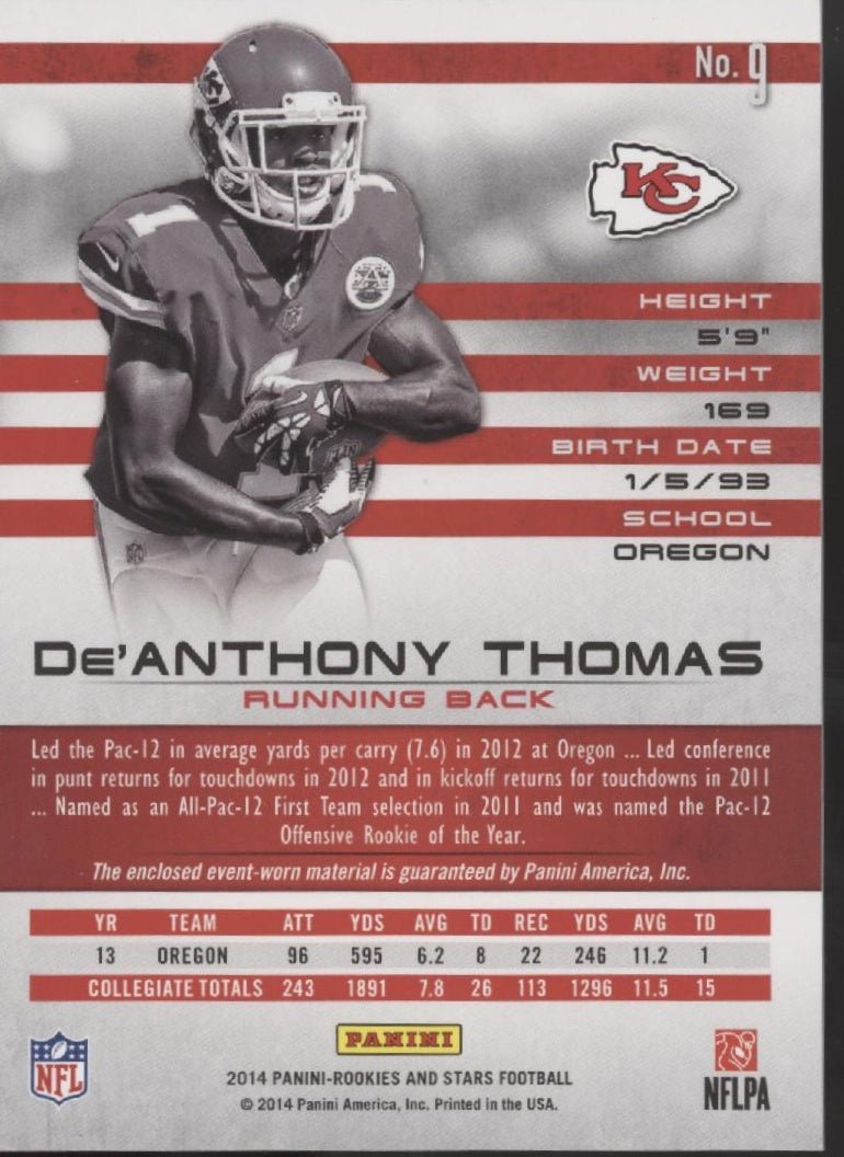 De'Anthony Thomas 2014 Panini Rookies & Stars Longevity Red Swatch RC 151/299 #9 - Collector Store LLC
