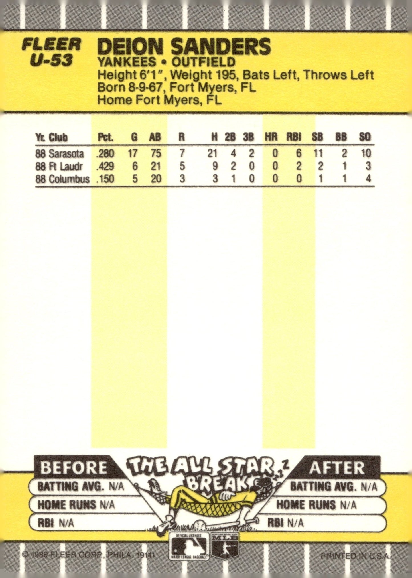 Deion Sanders 1989 Fleer Update #U - 53 - Collector Store LLC