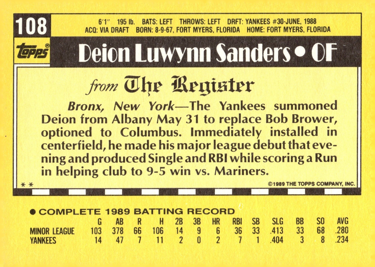 Deion Sanders 1989 Topps RC 108 2 - Collector Store LLC