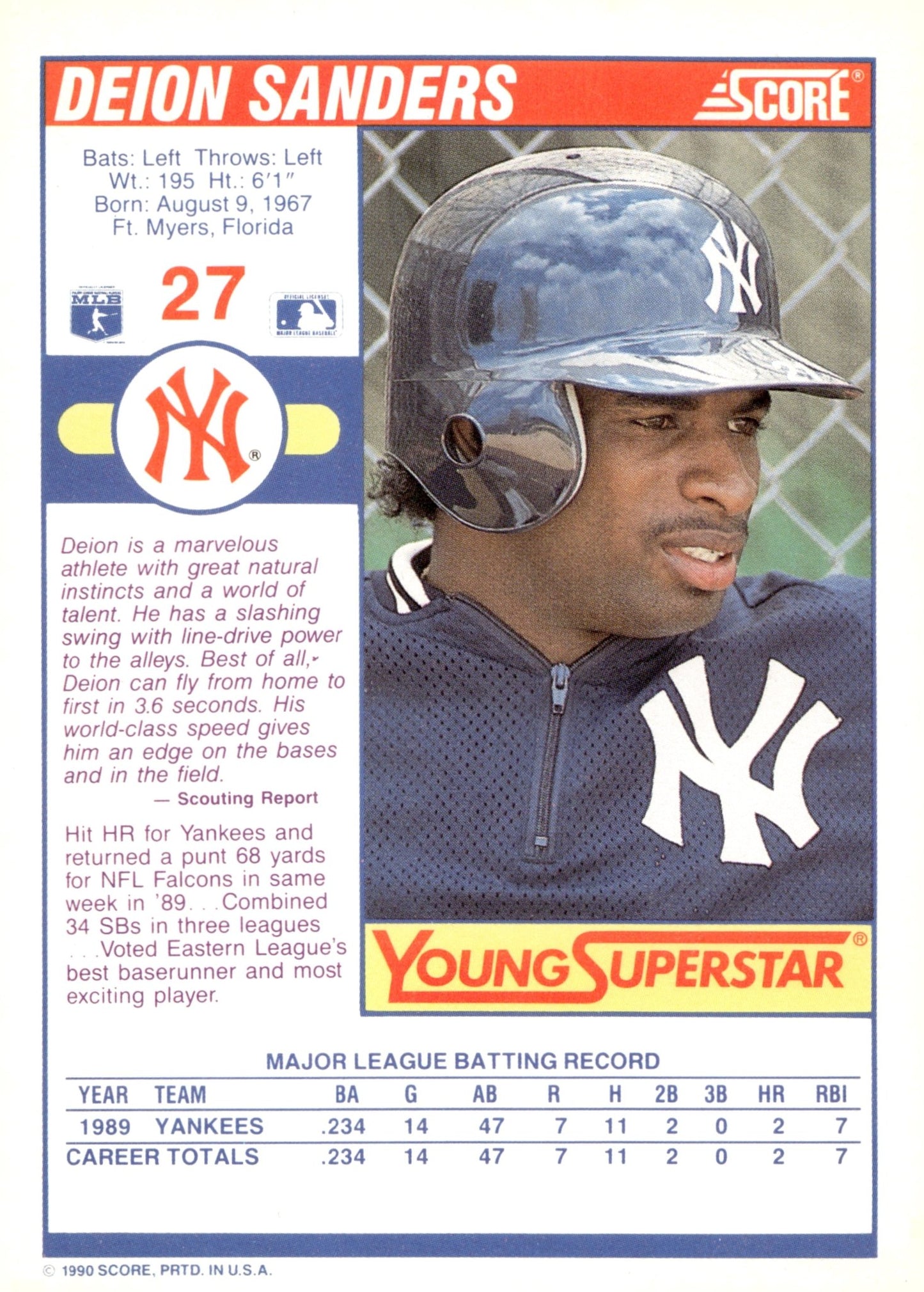 Deion Sanders 1990 Score Young Superstar 27 - Collector Store LLC