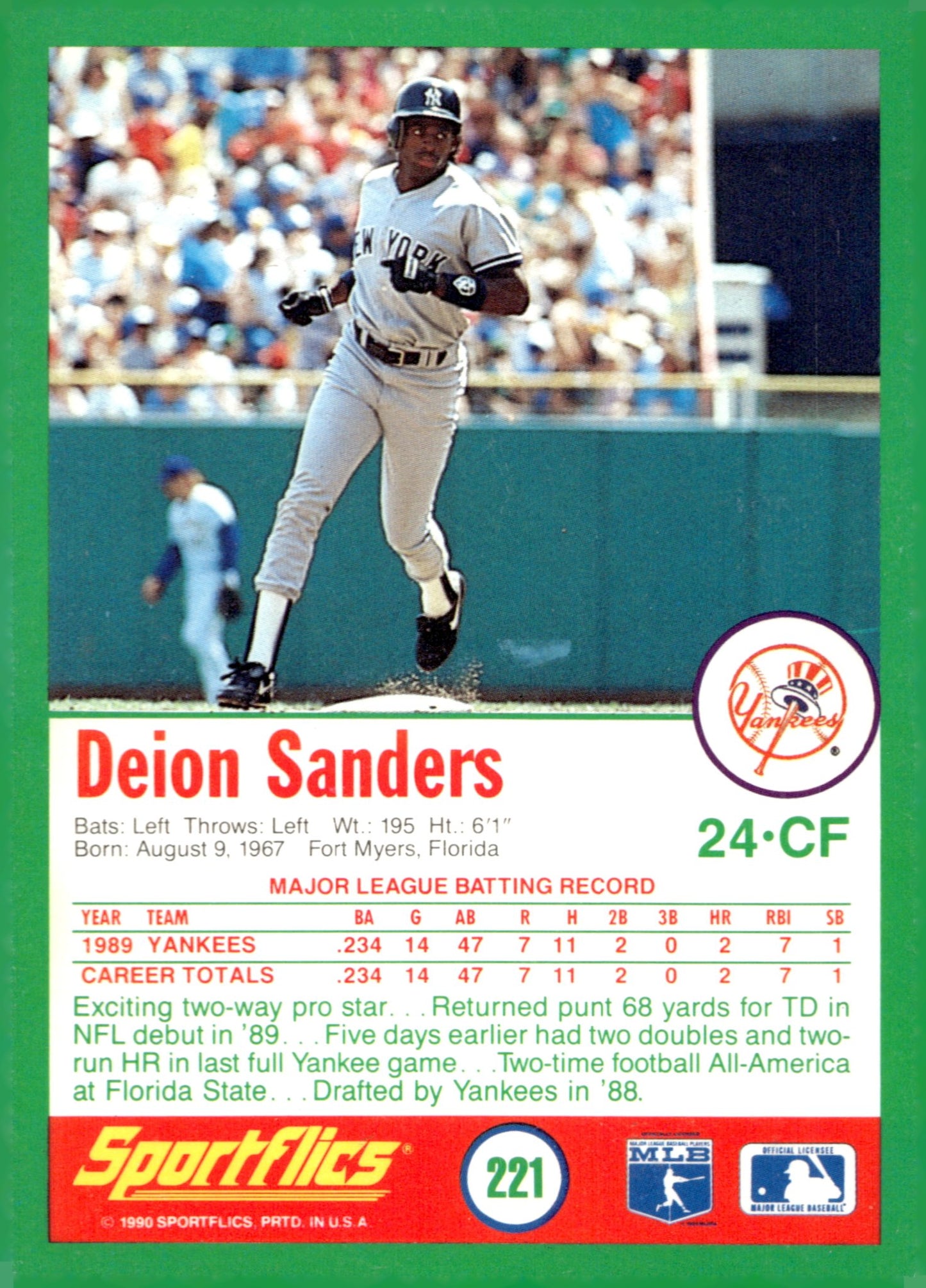 Deion Sanders 1990 Sportflics 221 - Collector Store LLC