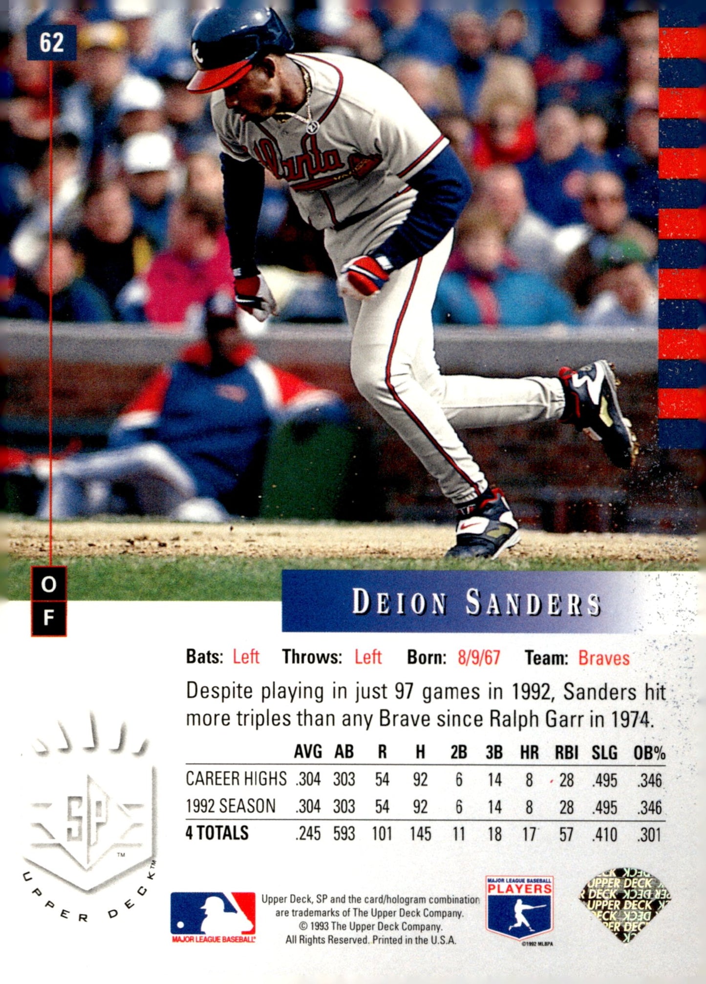 Deion Sanders 1993 Upper Deck SP 62 - Collector Store LLC