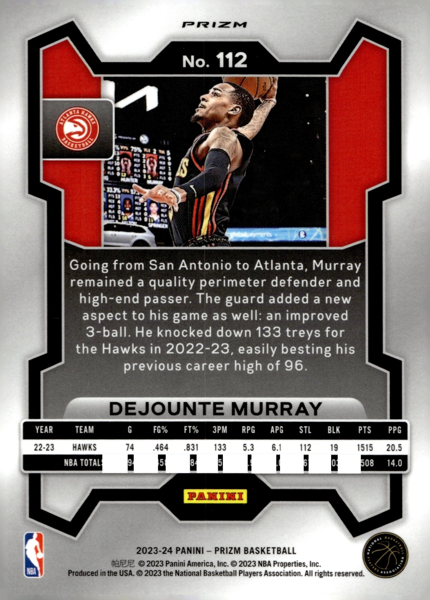 Dejounte Murray 2023 - 24 Panini Prizm Pink Ice Prizm #112 - Collector Store LLC