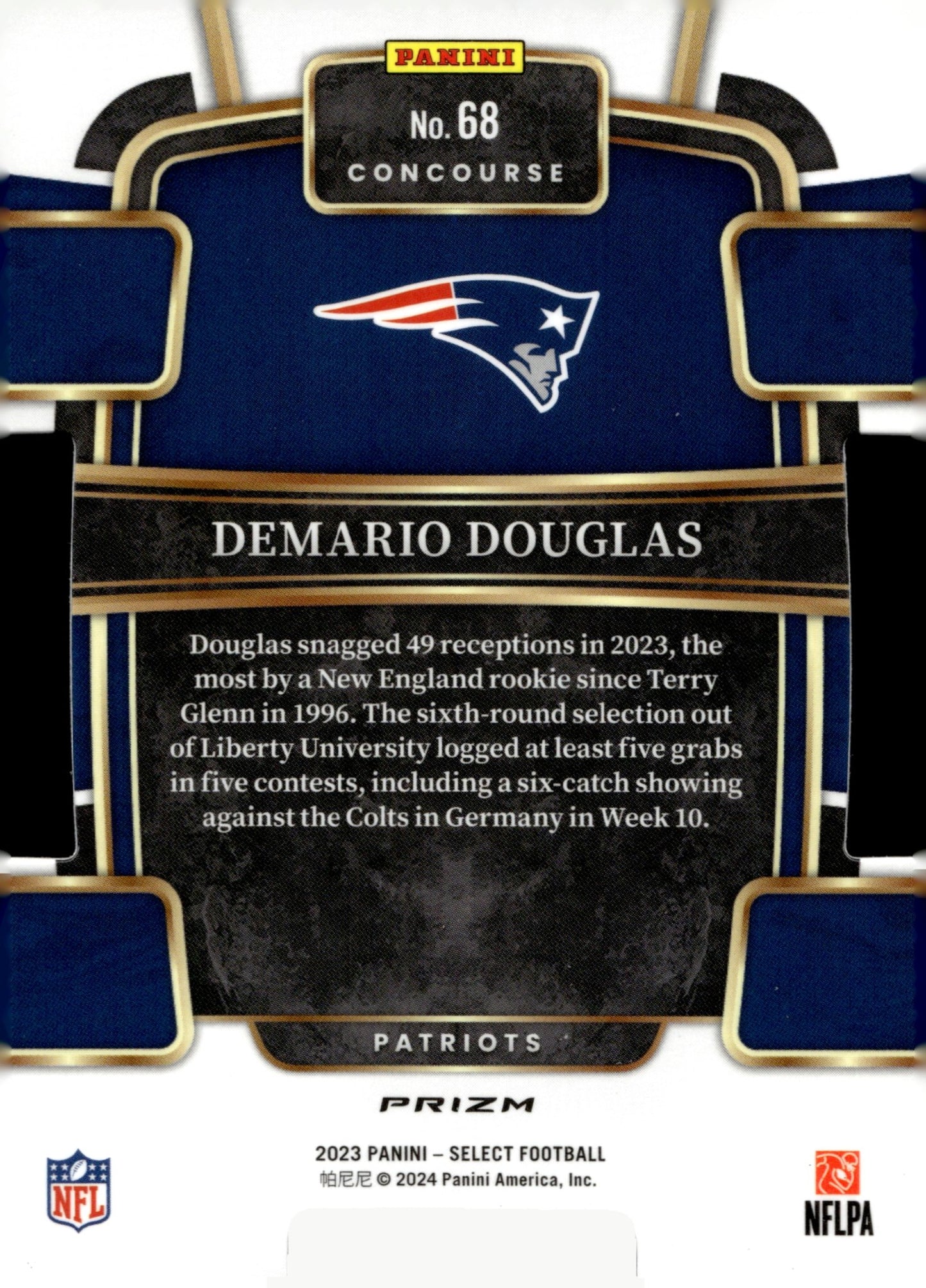 Demario Douglas 2023 Panini Select Die - Cut Tri Color Prizm RC #68 - Collector Store LLC