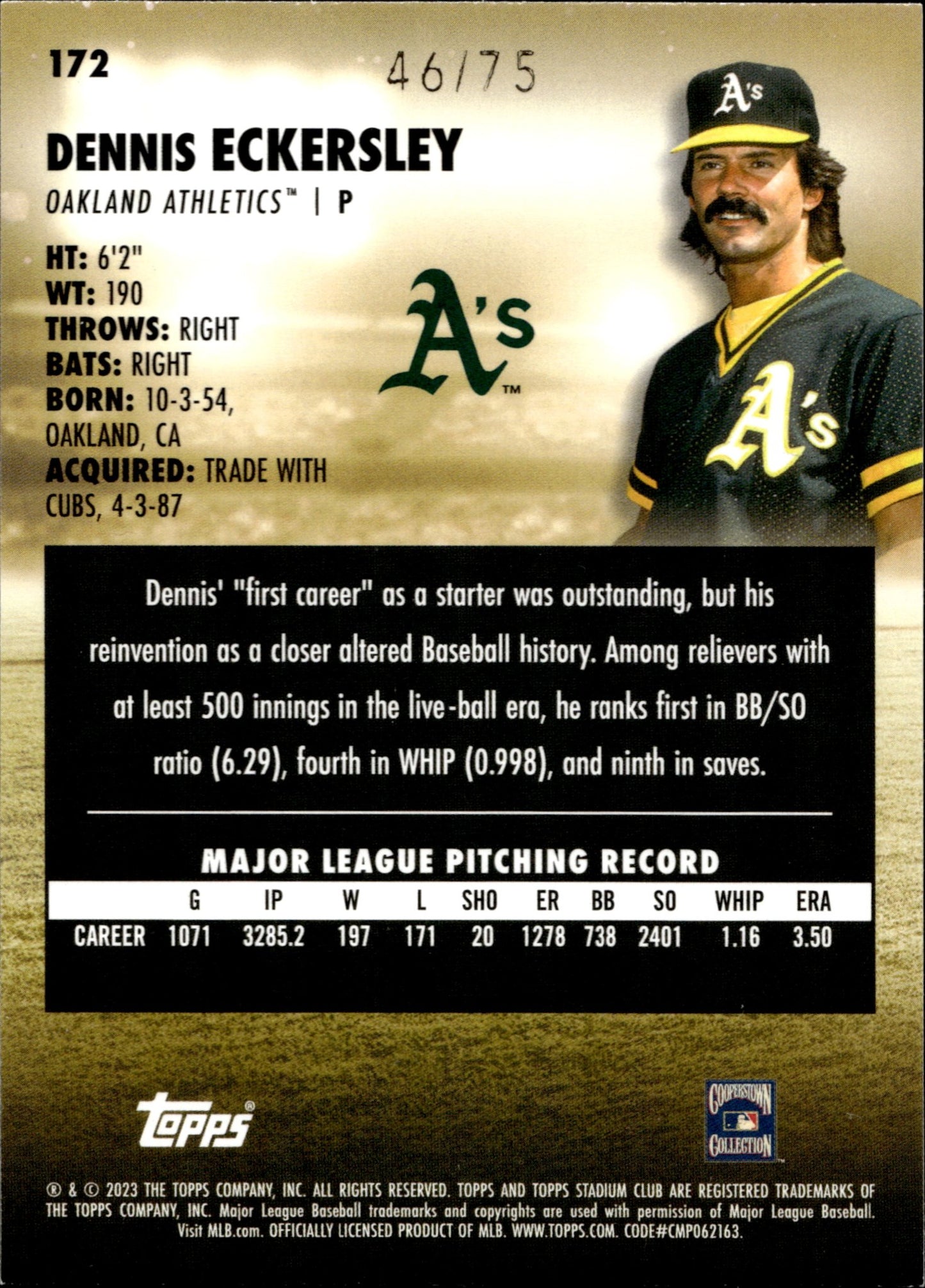 Dennis Eckersley 2023 Topps Stadium Club Purple 46/75 #172 - Collector Store LLC