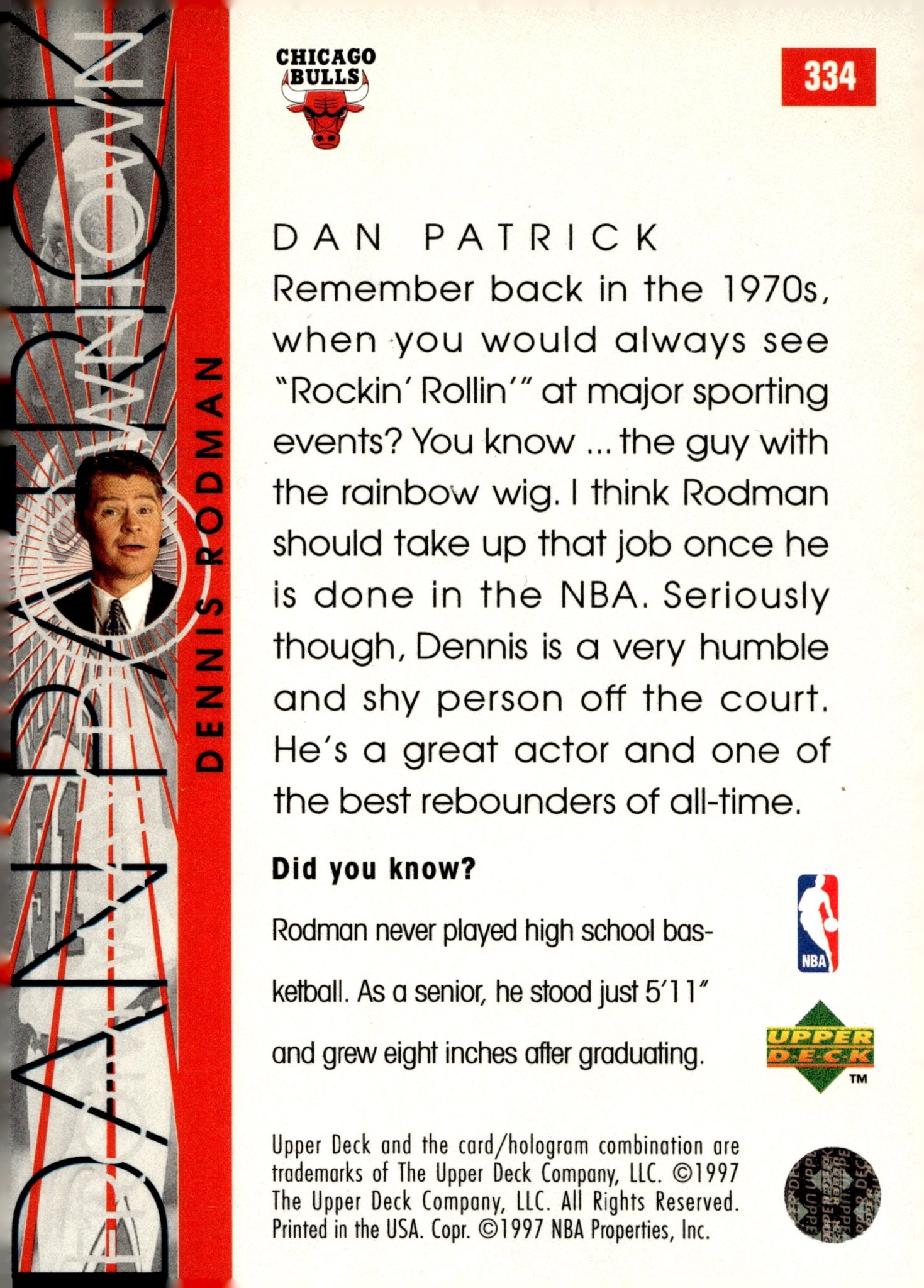 Dennis Rodman 1997 - 98 Upper Deck From Way Downtown #334 - Collector Store LLC