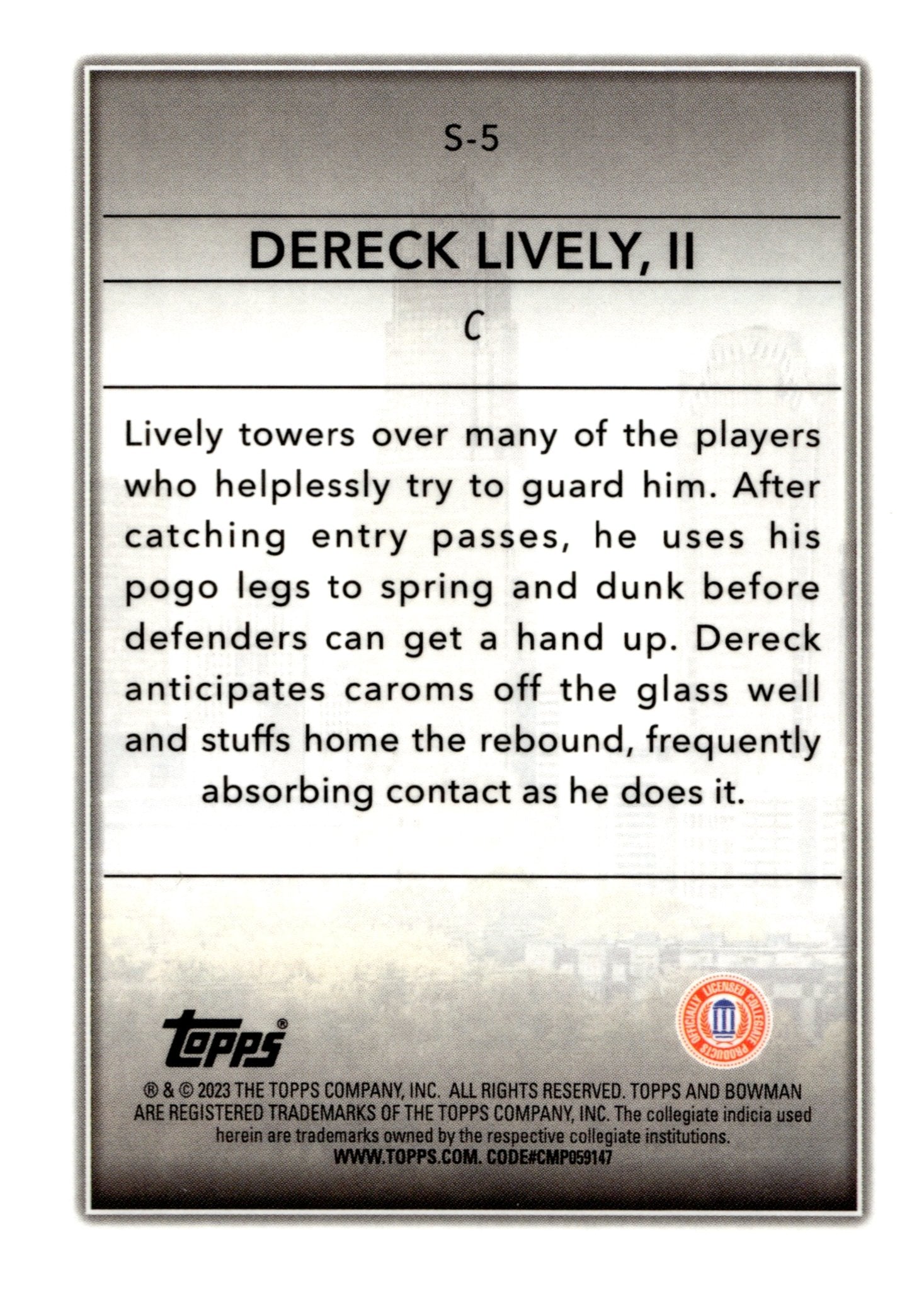 Dereck Lively II 2023 Bowman University Skyscraping Refractor #S - 5 - Collector Store LLC