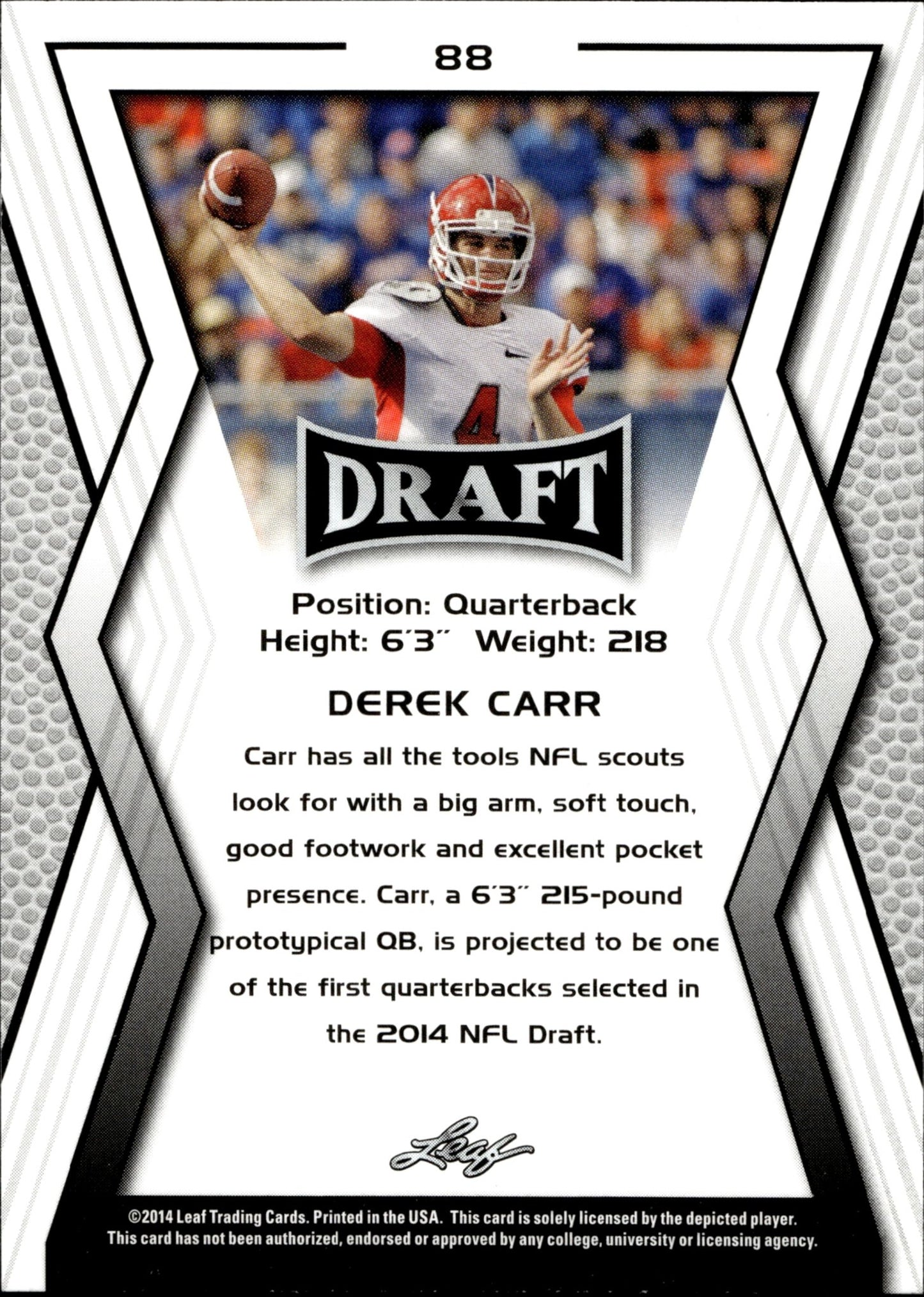 Derek Carr 2014 Leaf Draft RC #88 - Collector Store LLC
