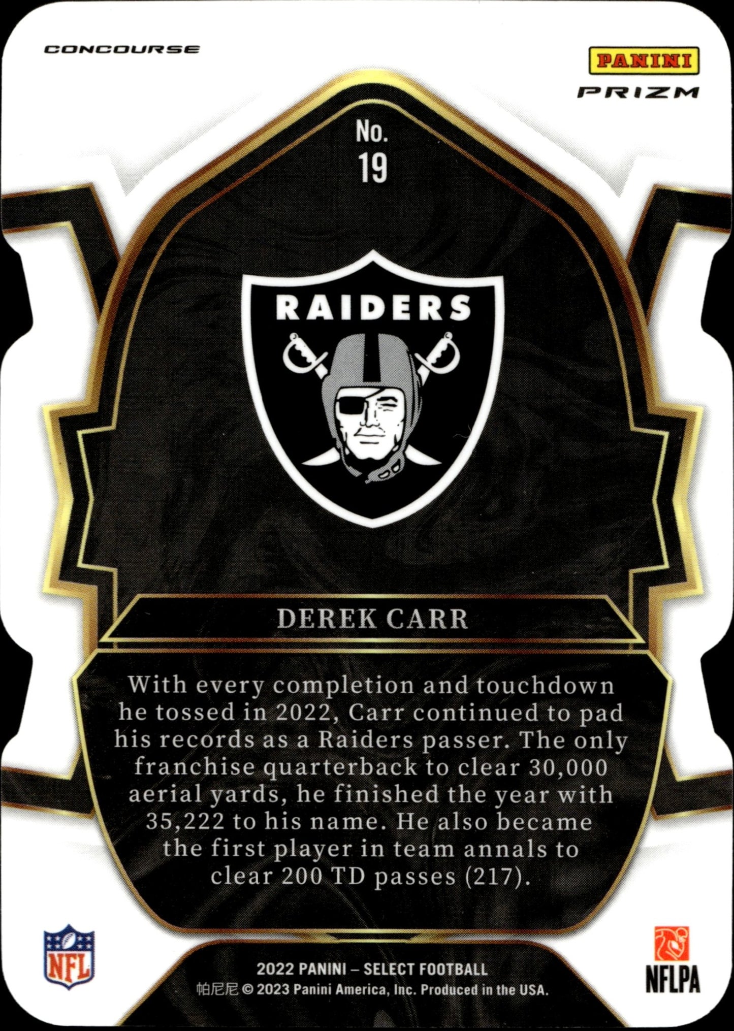 Derek Carr 2022 Panini Select Die - Cut Tri Color Prizm #19 - Collector Store LLC