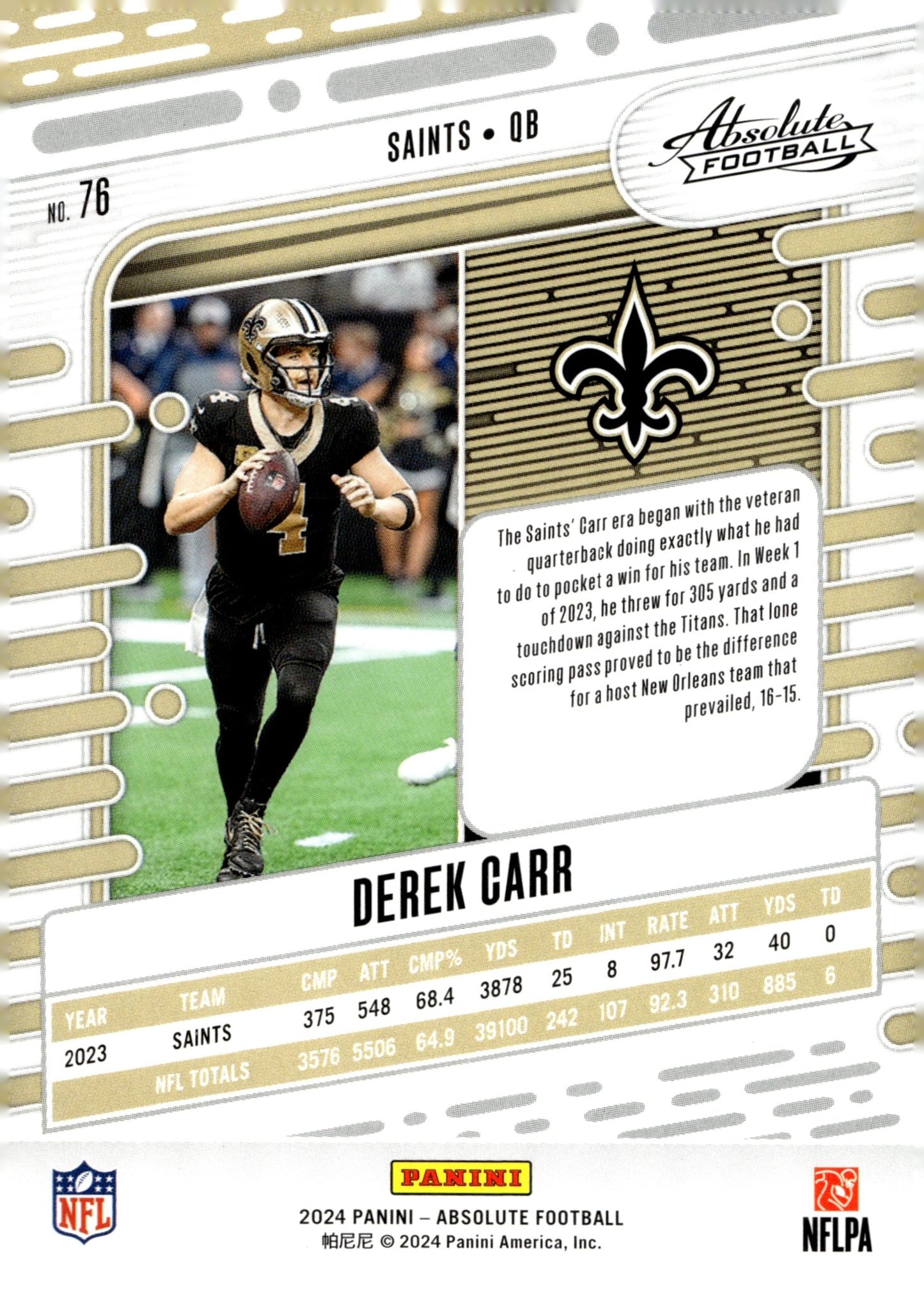 Derek Carr 2024 Panini Absolute #76 - Collector Store LLC