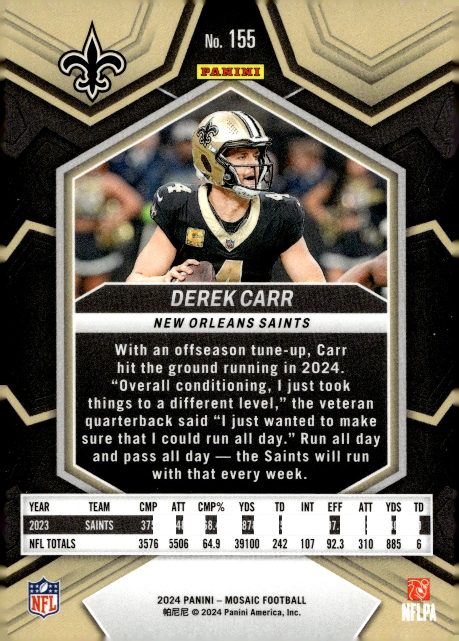 Derek Carr 2024 Panini Mosaic #155 - Collector Store LLC