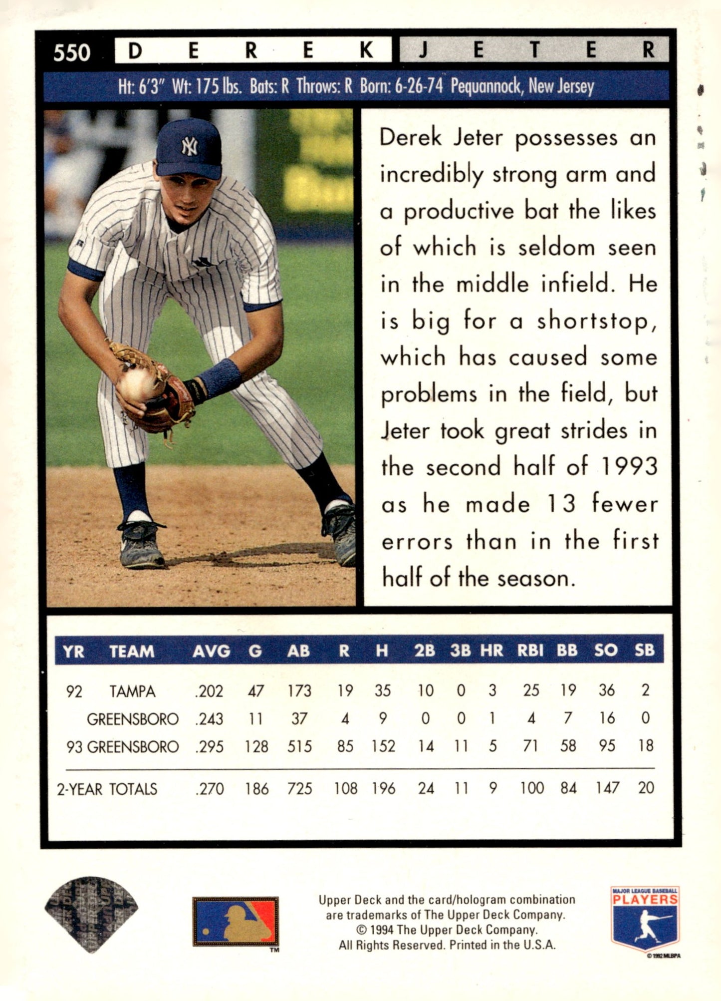 Derek Jeter 1994 Upper Deck Top Prospects #550 #1 - Collector Store LLC