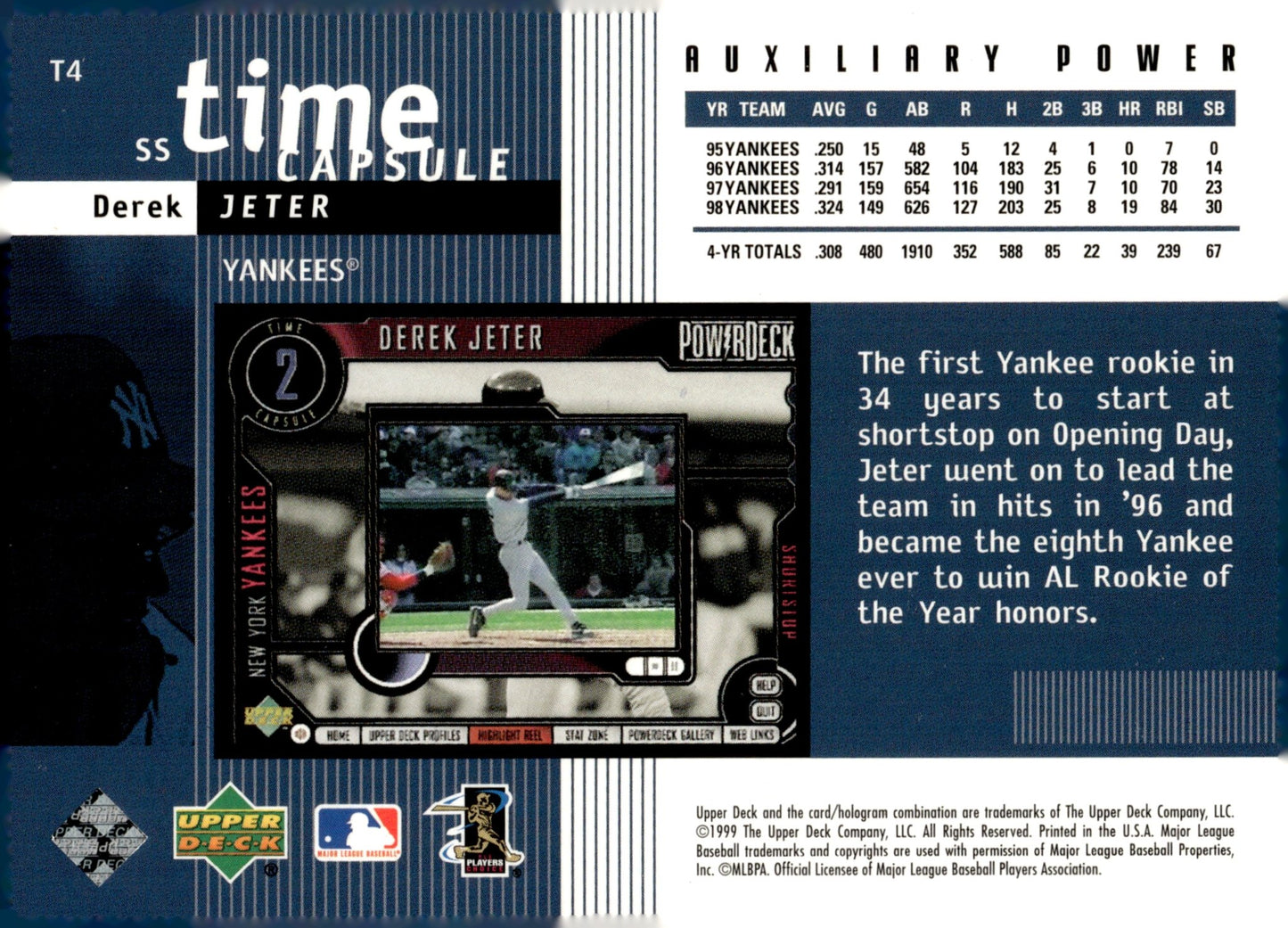 Derek Jeter 1999 Upper Deck Power Deck Time Capsule T4 - Collector Store LLC