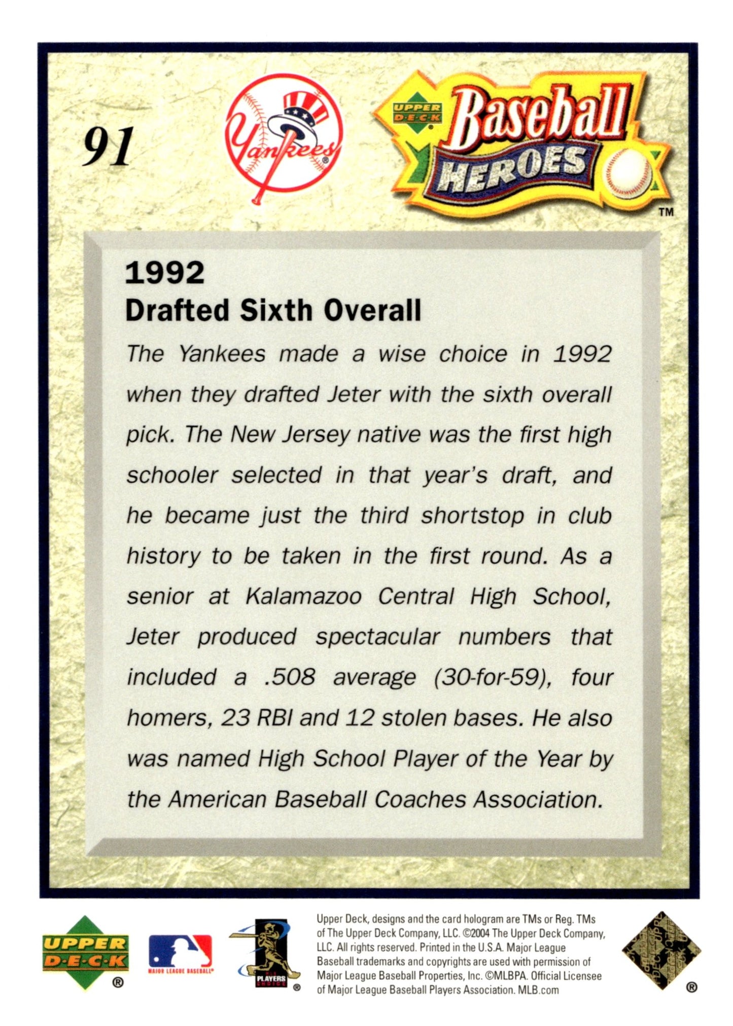 Derek Jeter 2004 Upper Deck Baseball Heroes #91 - Collector Store LLC