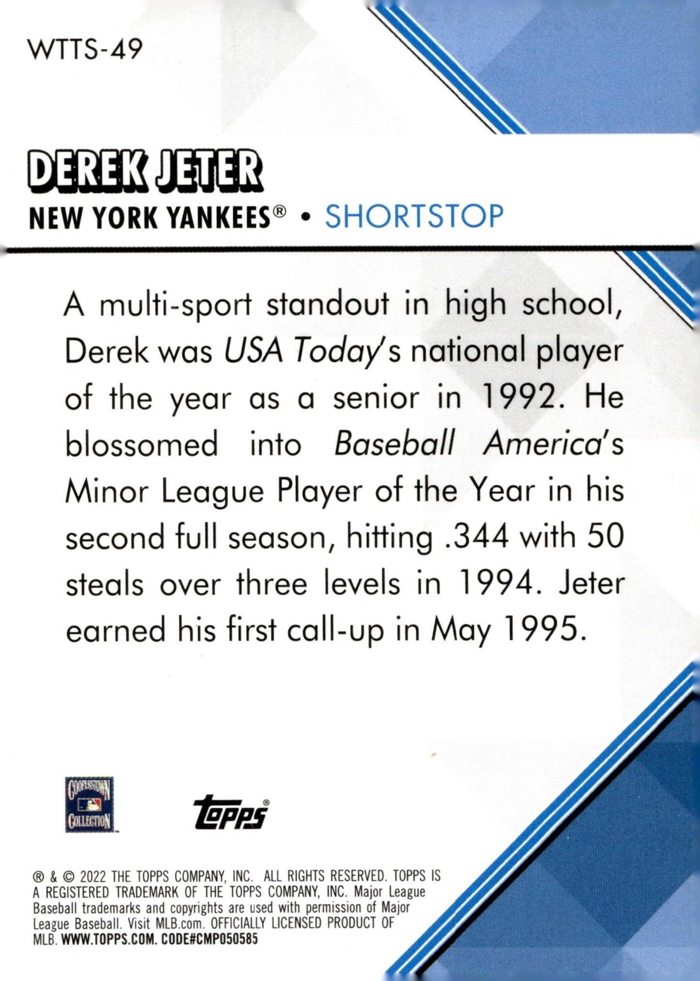 Derek Jeter 2022 Topps Series 1 Welcome to the Show WTTS - 49 - Collector Store LLC