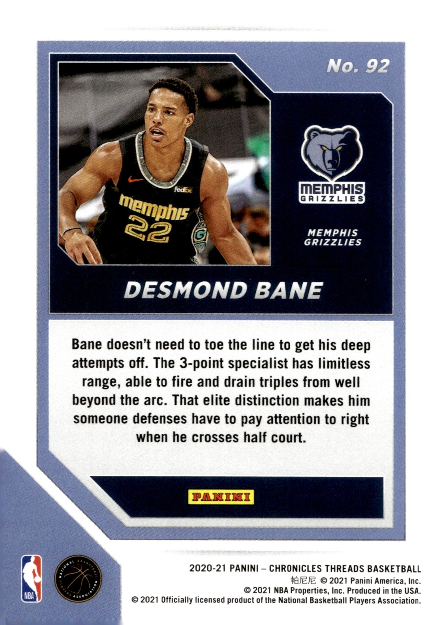 Desmond Bane 2020 - 21 Panini Chronicles Threads RC #92 #1 - Collector Store LLC
