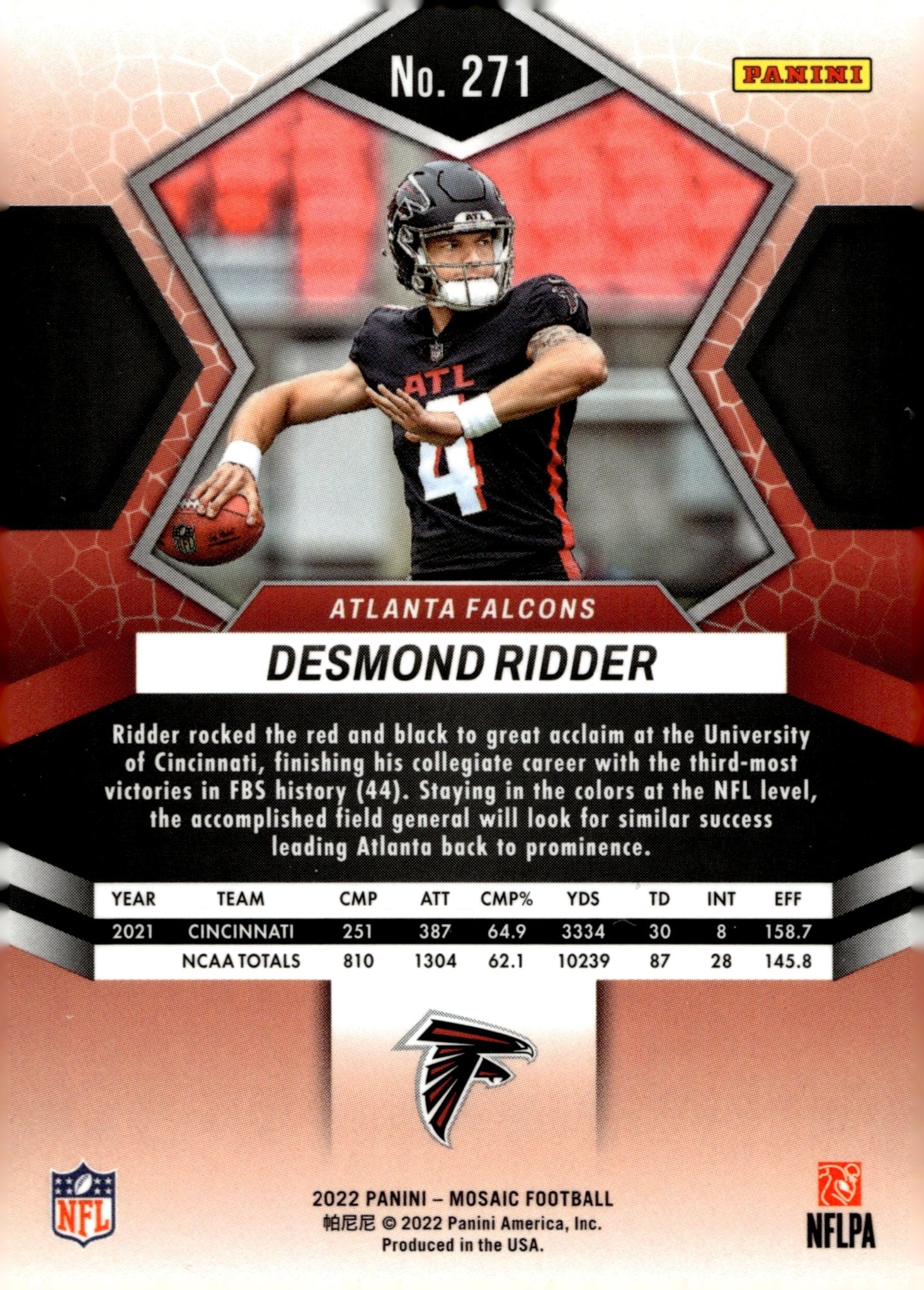 Desmond Ridder 2022 Panini Mosaic NFL Debut RC #271 - Collector Store LLC