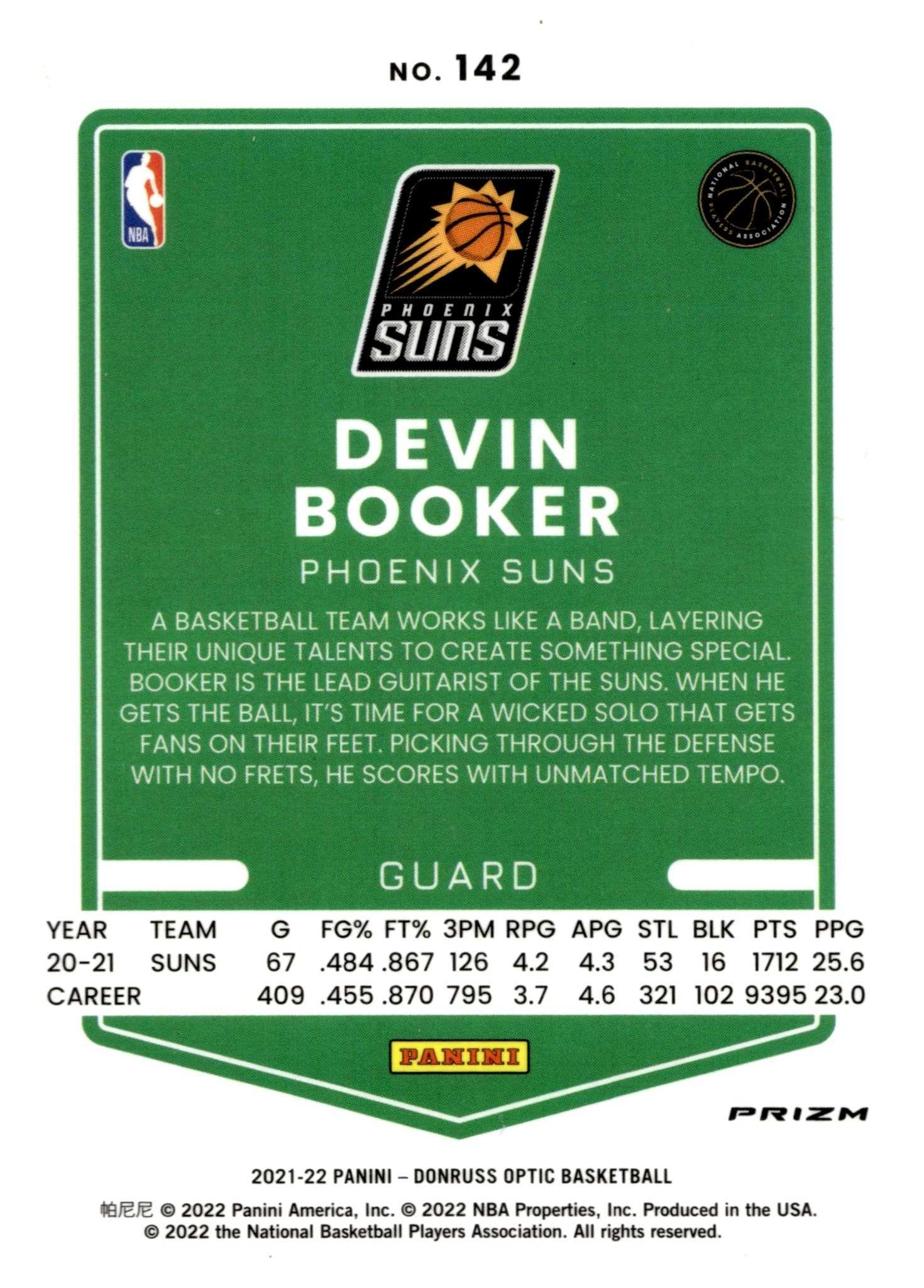 Devin Booker 2021 - 22 Panini Donruss Optic Blue Lazer Prizm #142 - Collector Store LLC