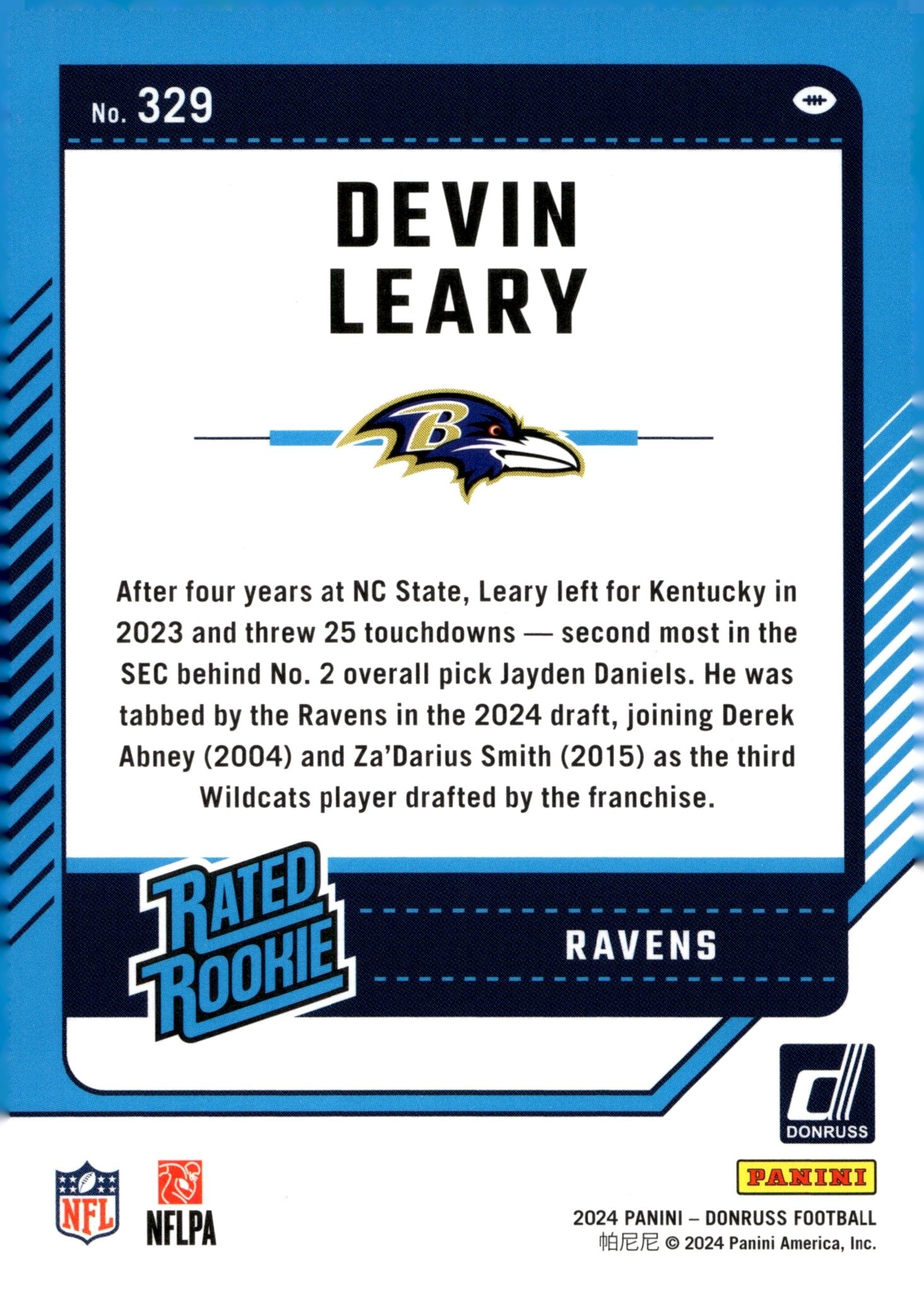 Devin Leary 2024 Panini Donruss Rated Rookie Press Proof Green RC #329 - Collector Store LLC