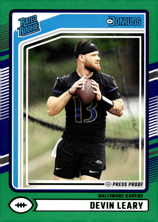 Devin Leary 2024 Panini Donruss Rated Rookie Press Proof Green RC #329 - Collector Store LLC