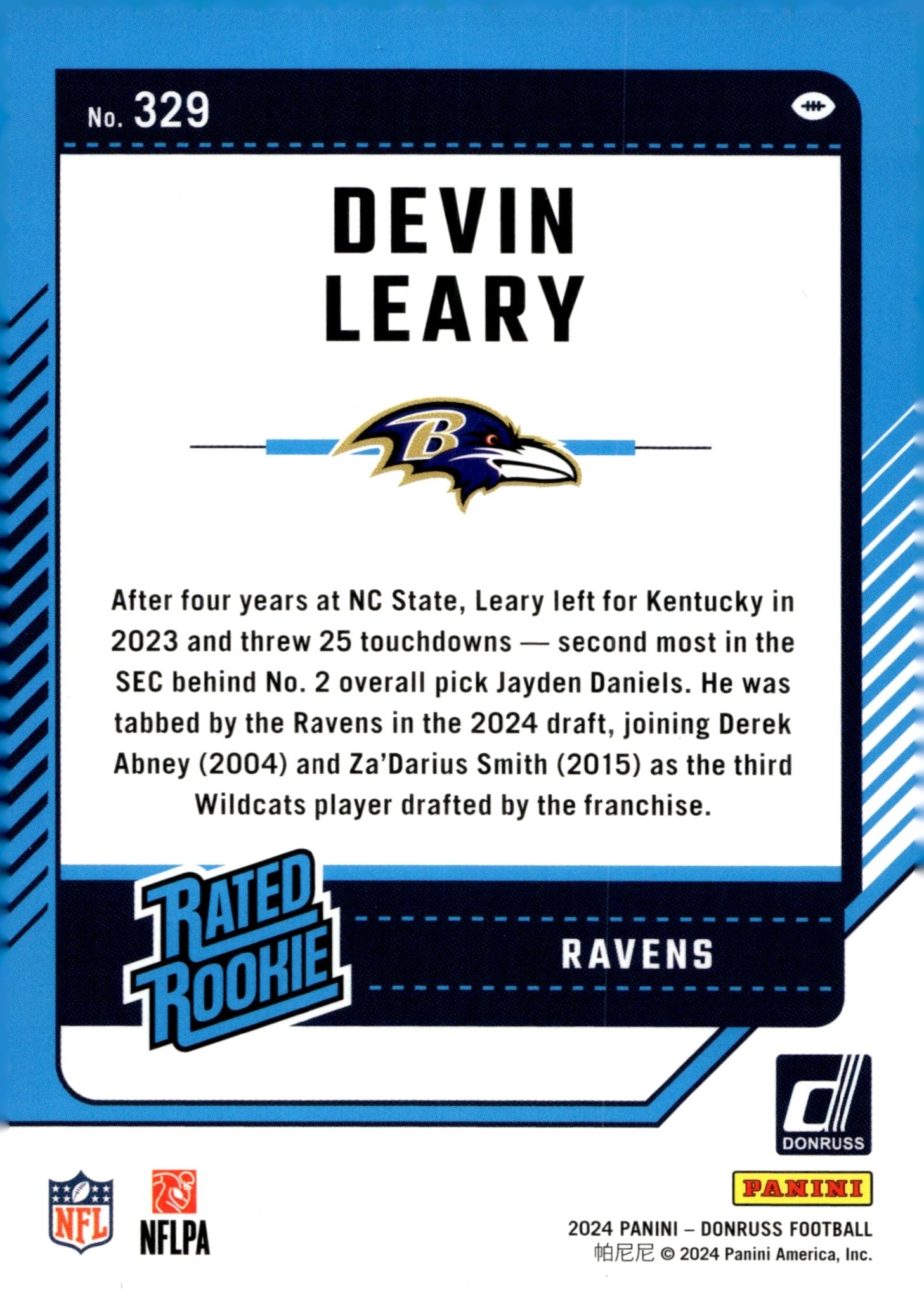 Devin Leary 2024 Panini Donruss Rated Rookie Press Proof Red RC #329 - Collector Store LLC