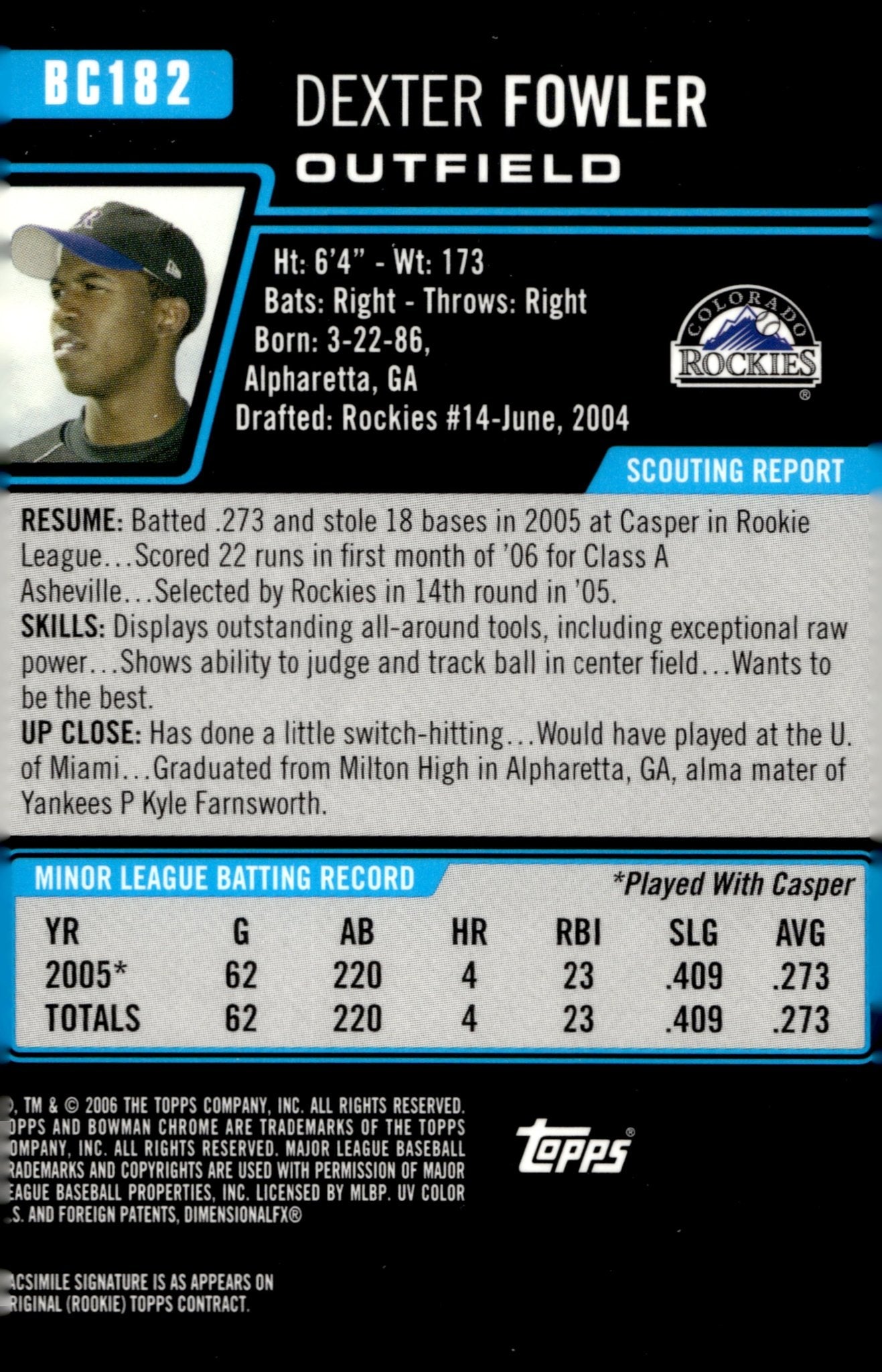 Dexter Fowler 2006 Bowman Chrome #BC182 - Collector Store LLC