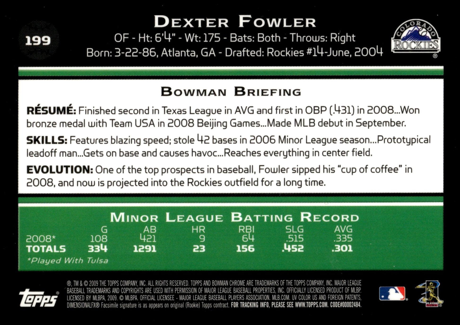 Dexter Fowler 2009 Bowman Chrome RC 199 - Collector Store LLC