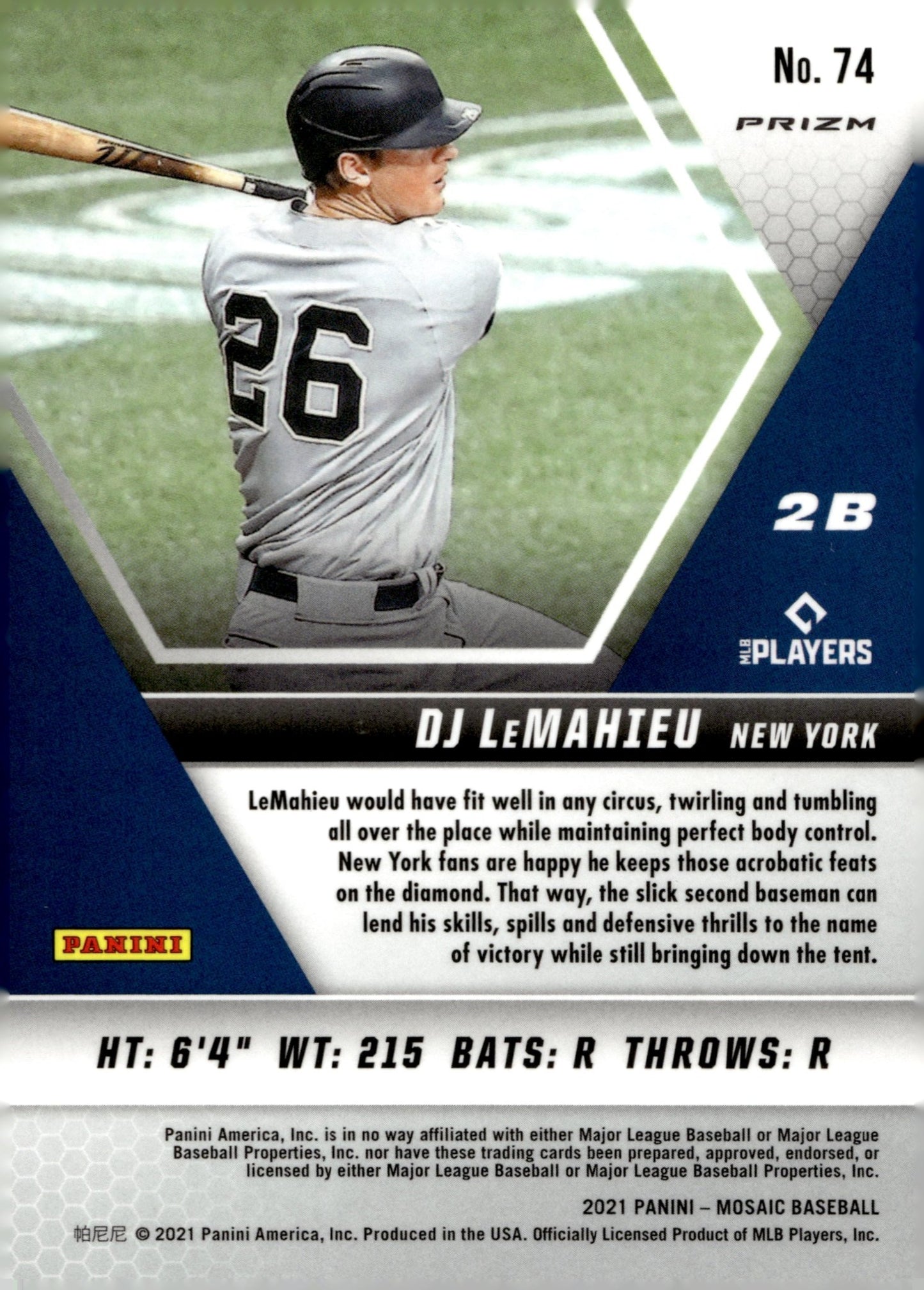 DJ LeMahieu 2021 Panini Mosaic Green Prizm 74 - Collector Store LLC