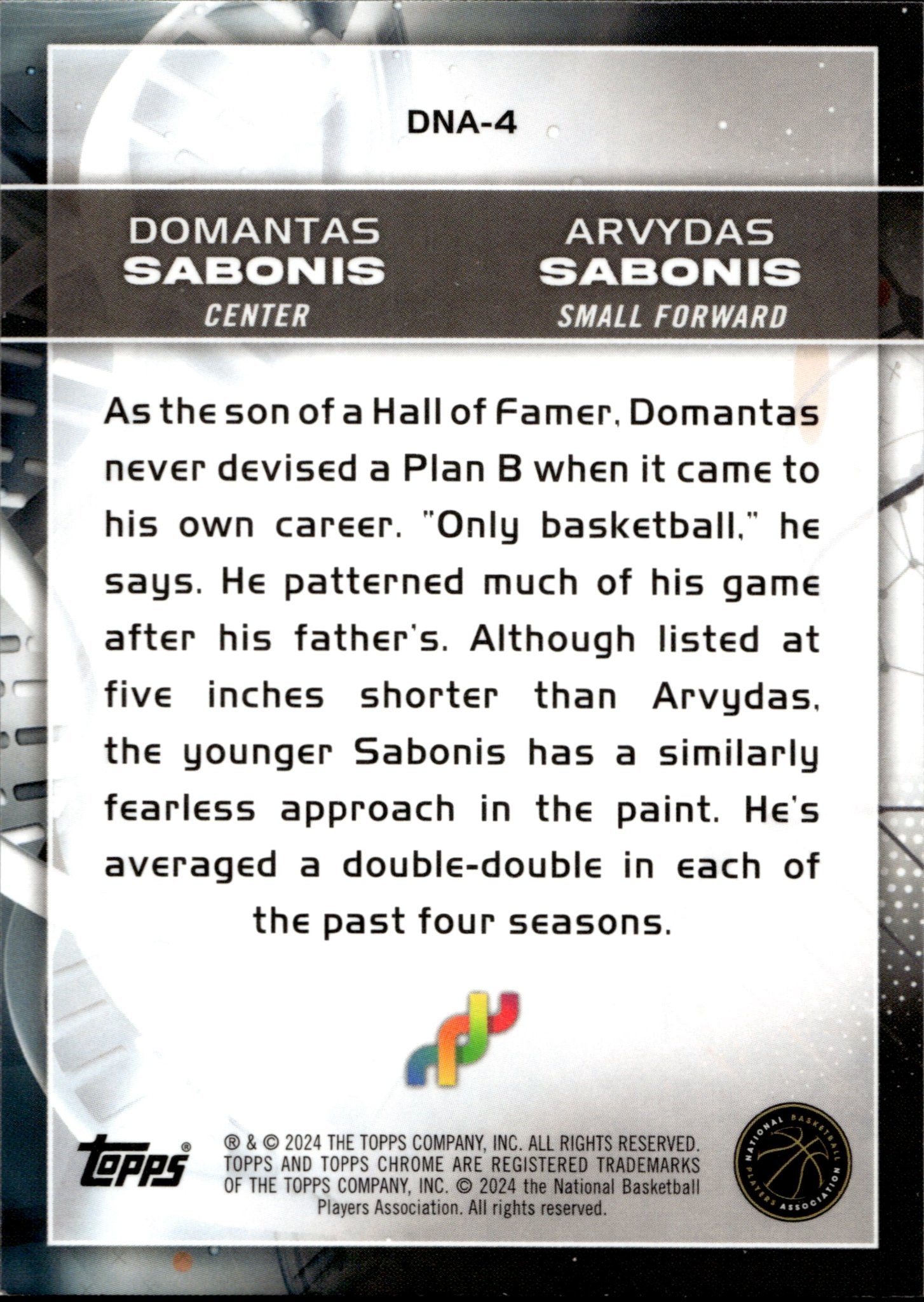 Domantas & Arvydas Sabonis 2024 Topps Chrome #DNA - 4 - Collector Store LLC