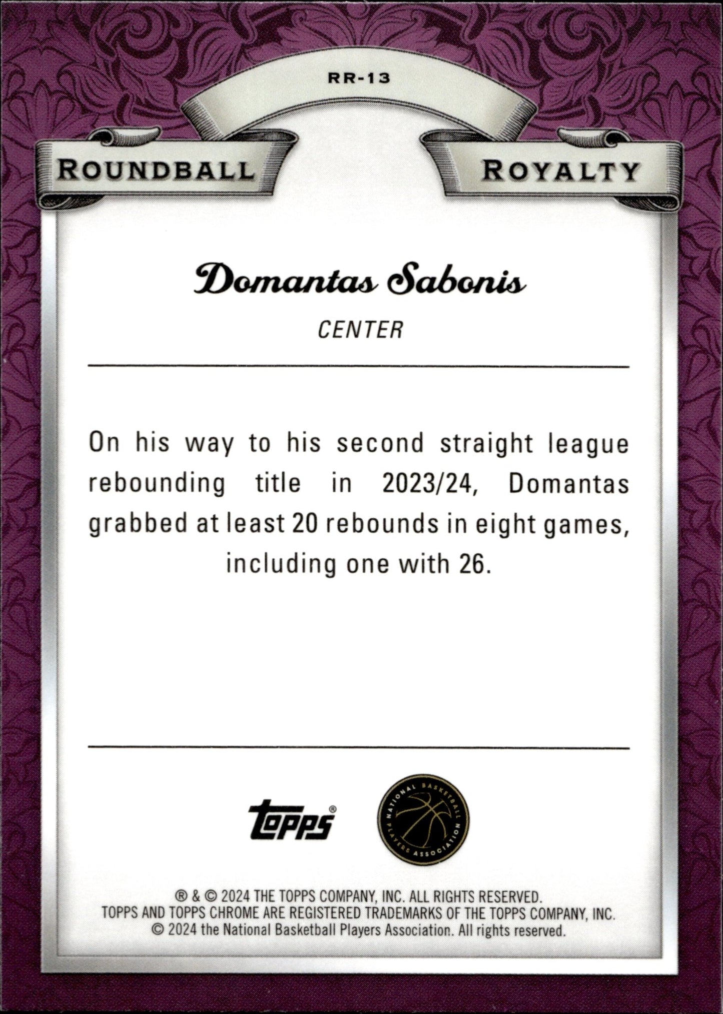 Domantas Sabonis 2024 Topps Chrome Roundball Royalty Blue Refractor #RR - 13 - Collector Store LLC