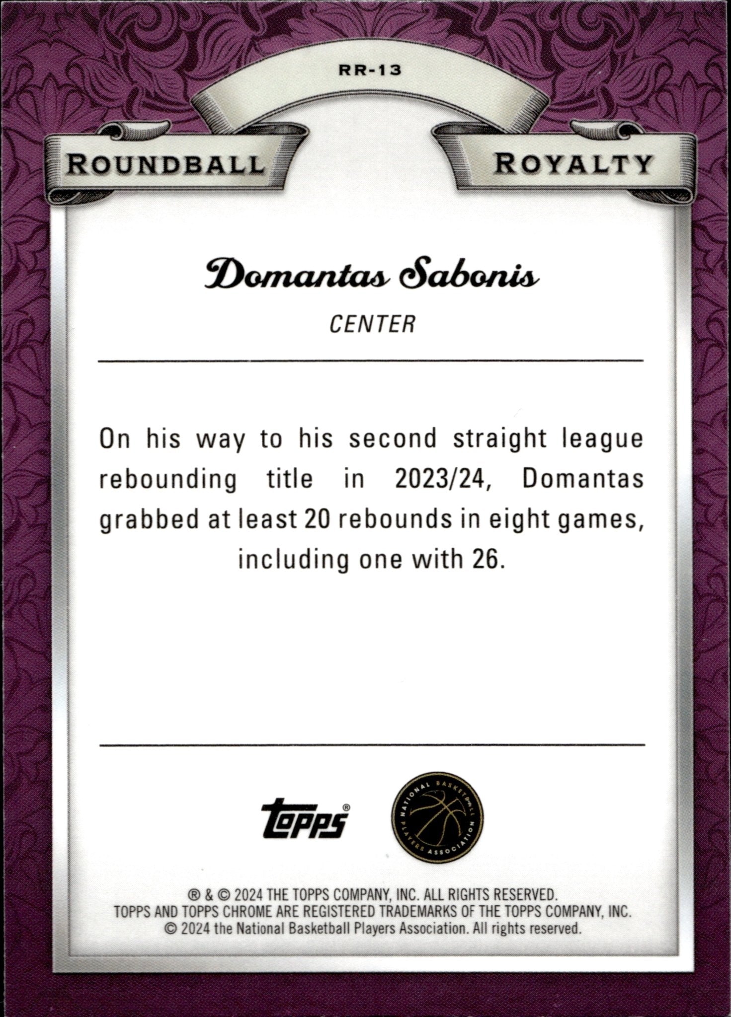 Domantas Sabonis 2024 Topps Chrome Roundball Royalty Green Refractor #RR - 13 - Collector Store LLC