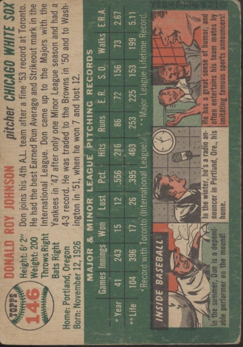 Don Johnson 1954 Topps #146 Chicago White Sox VG #2 - Collector Store LLC