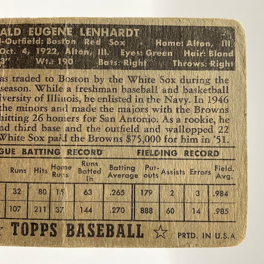 Don Lenhardt 1952 Topps #4 Boston Red Sox PR - Collector Store LLC