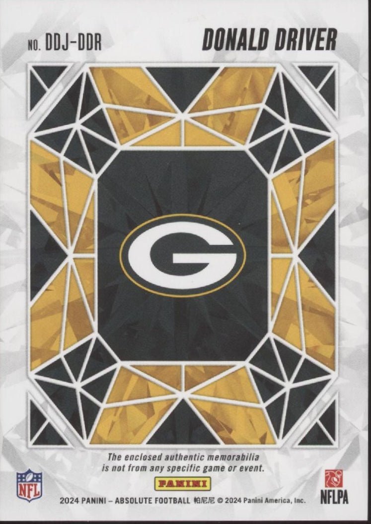 Donald Driver 2024 Panini Absolute Draft Diamonds Swatch #DDJ - DDR - Collector Store LLC