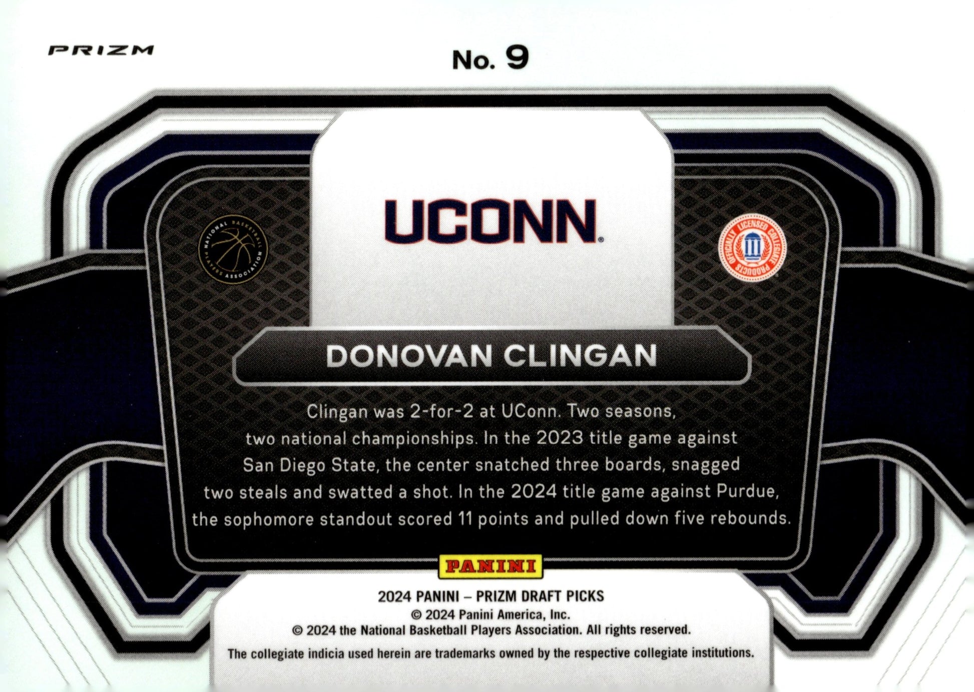 Donovan Clingan 2024 Panini Prizm Draft Picks Campus Legends Prizm RC #9 - Collector Store LLC