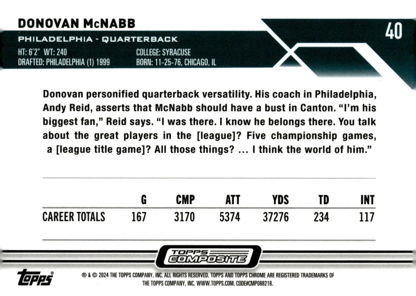 Donovan McNabb 2023 Topps Composite Chrome #40 - Collector Store LLC