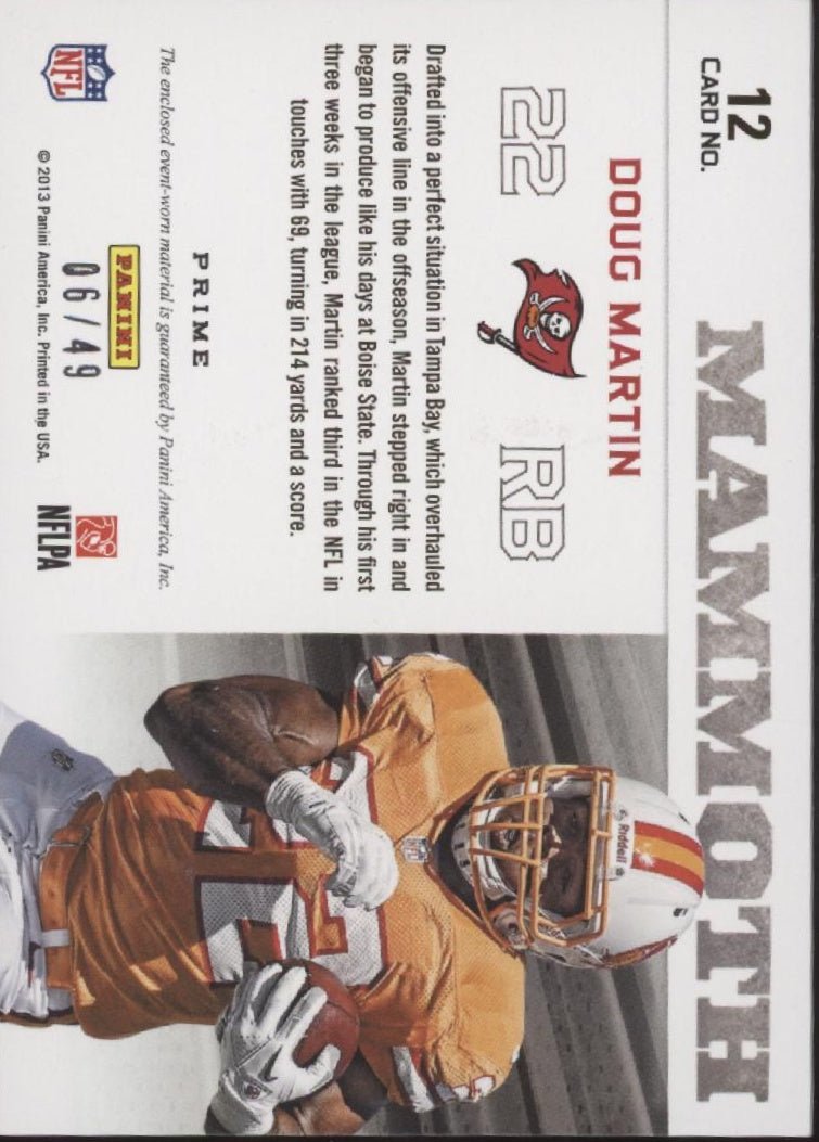 Doug Martin 2013 Panini Playbook Prime Mammoth Swatch 06/49 12 - Collector Store LLC