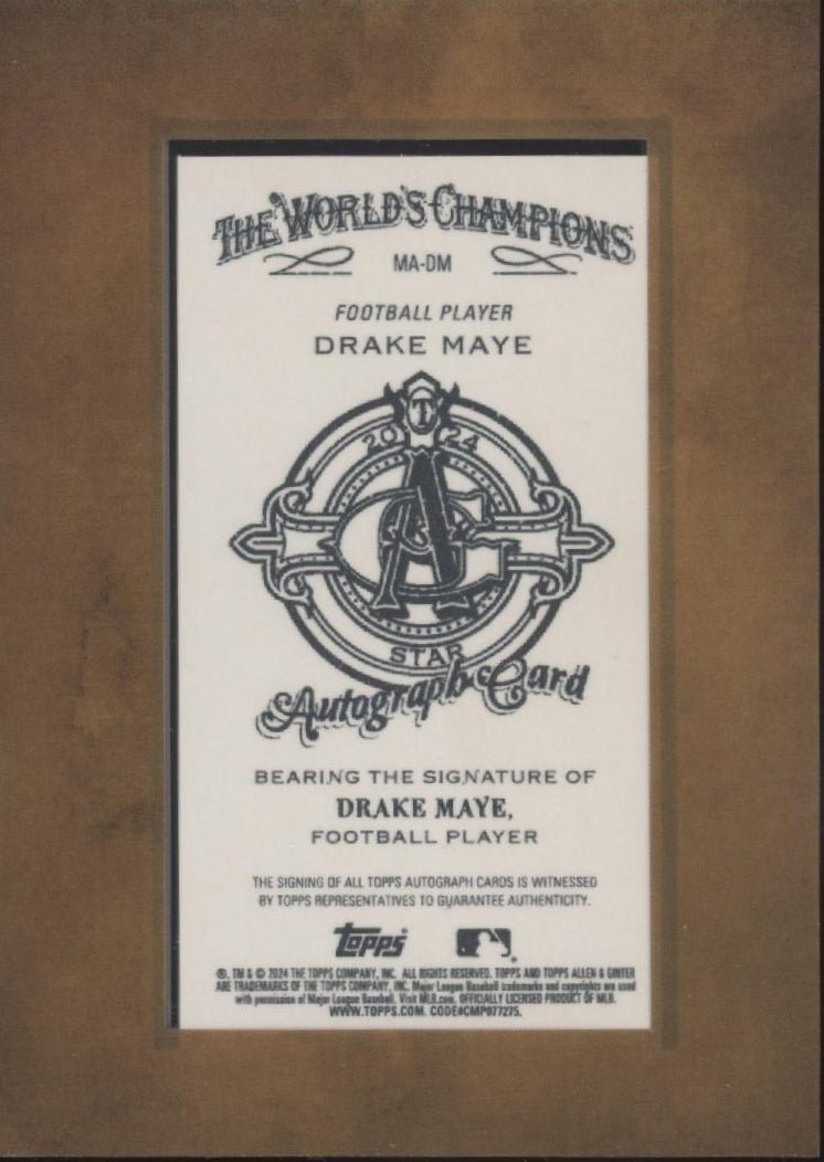 Drake Maye 2024 Topps Allen & Ginter Mini Framed Auto #MA - DM - Collector Store LLC