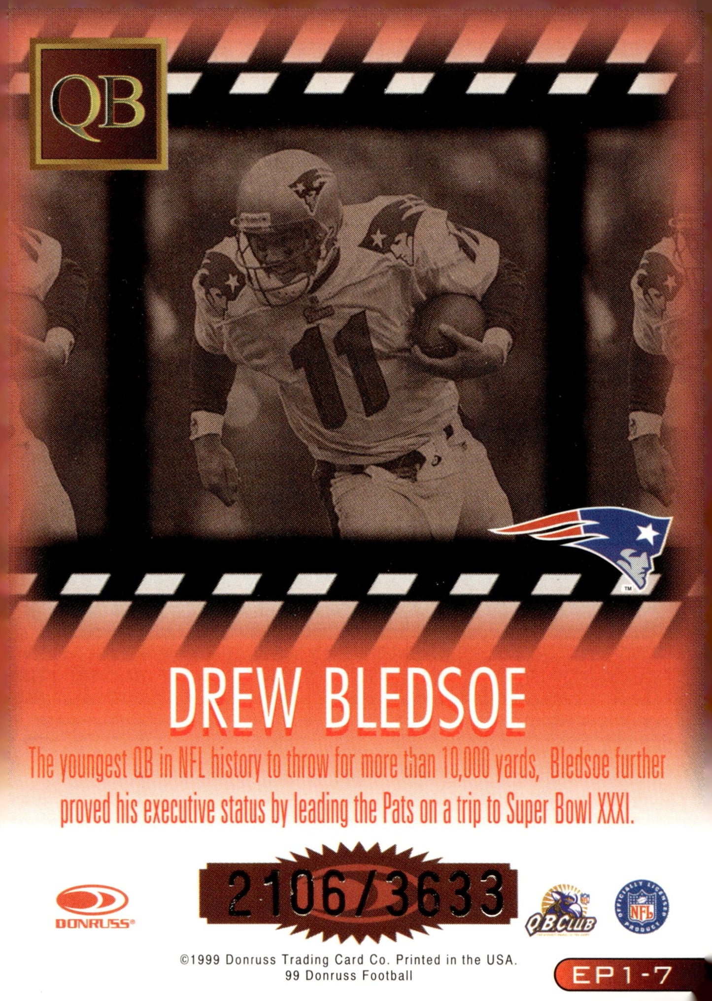 Drew Bledsoe 1999 Donruss Executive Producers 2106/3633 #EP1 - 7 - Collector Store LLC