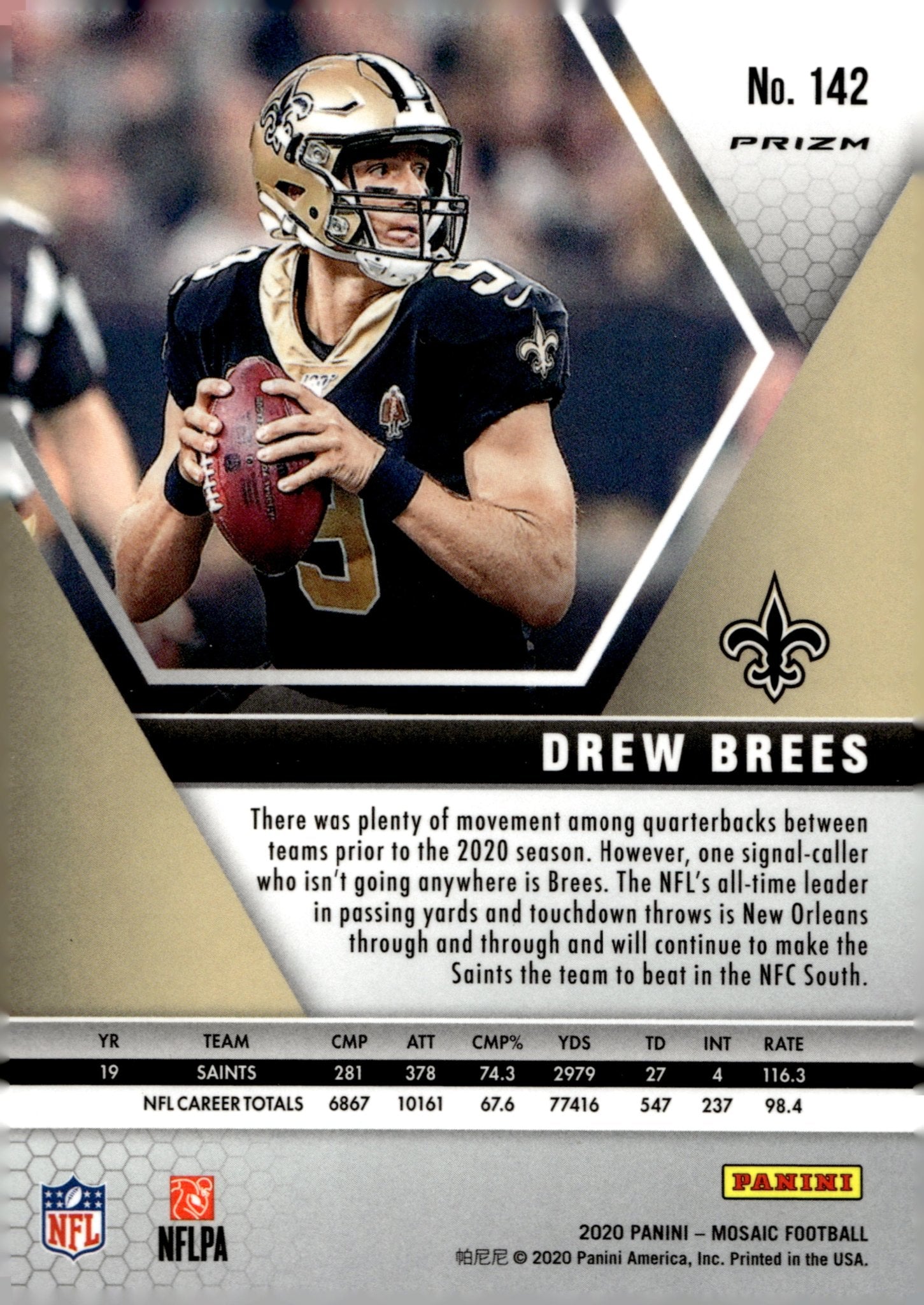 Drew Brees 2020 Panini Mosaic Reactive Green Prizm #142 - Collector Store LLC