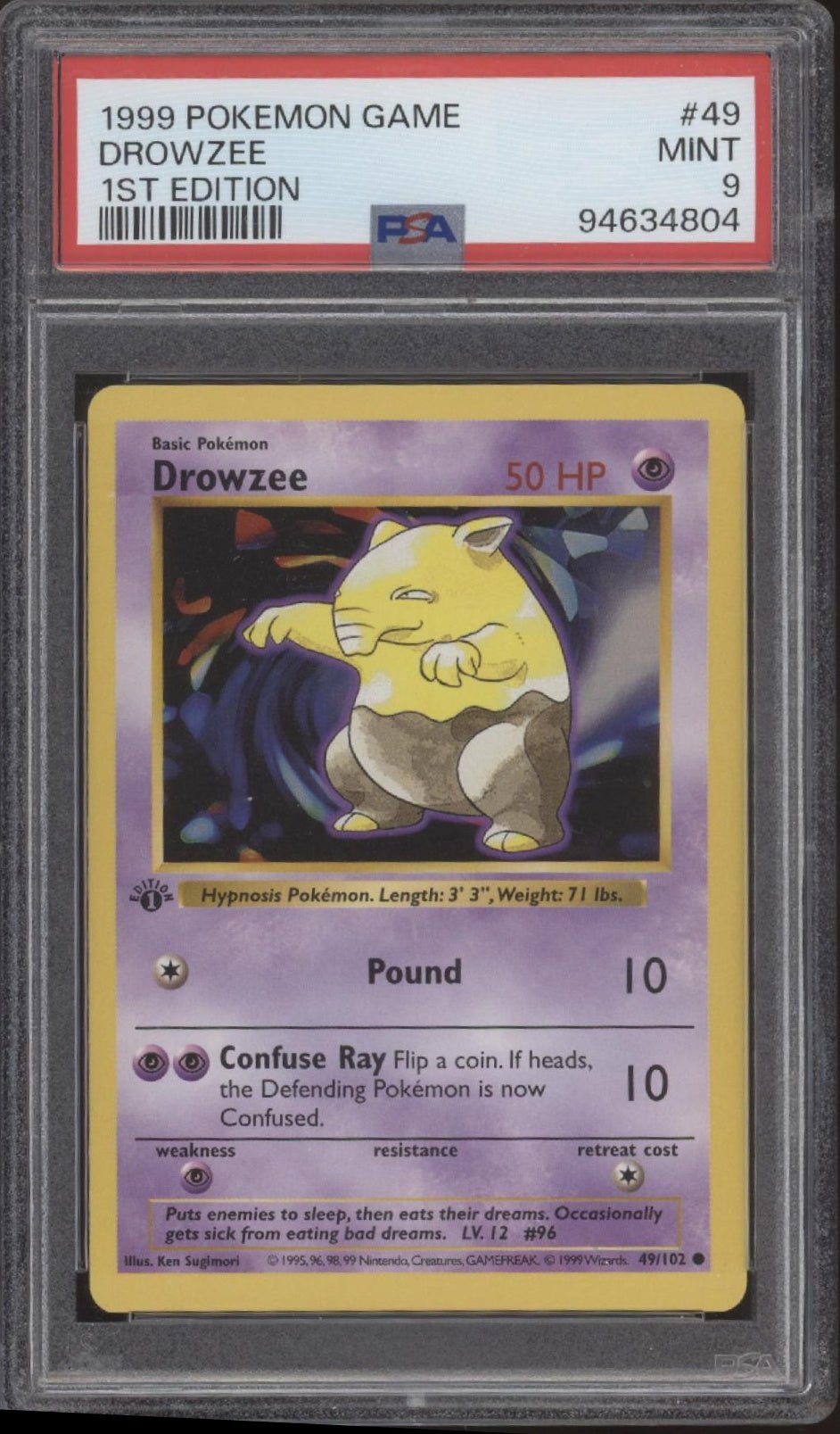Drowzee Pokemon Base Set 1st Edition #49 PSA 9 - Collector Store LLC