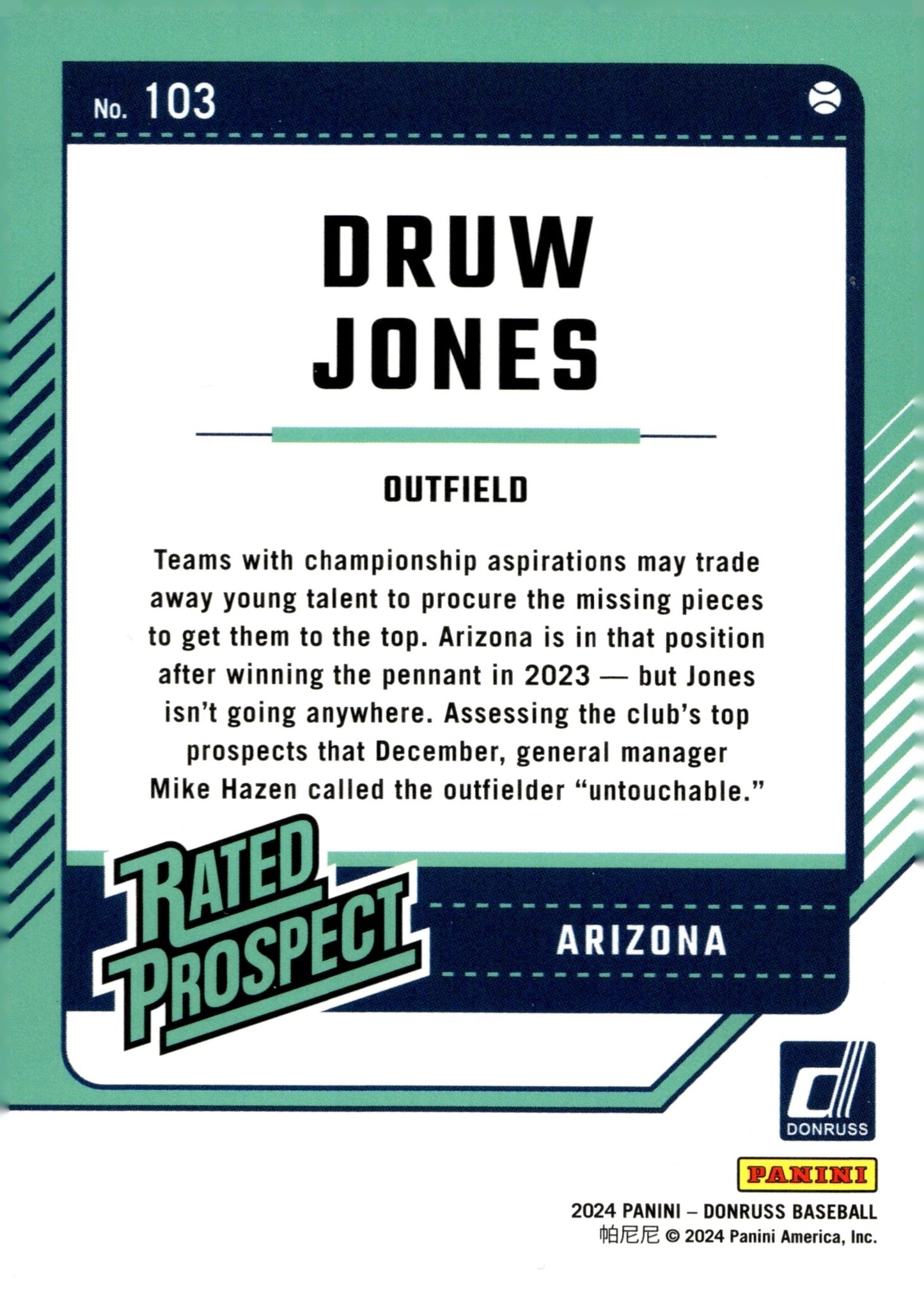 Druw Jones 2024 Panini Donruss Rated Prospect Liberty Foil #103 - Collector Store LLC